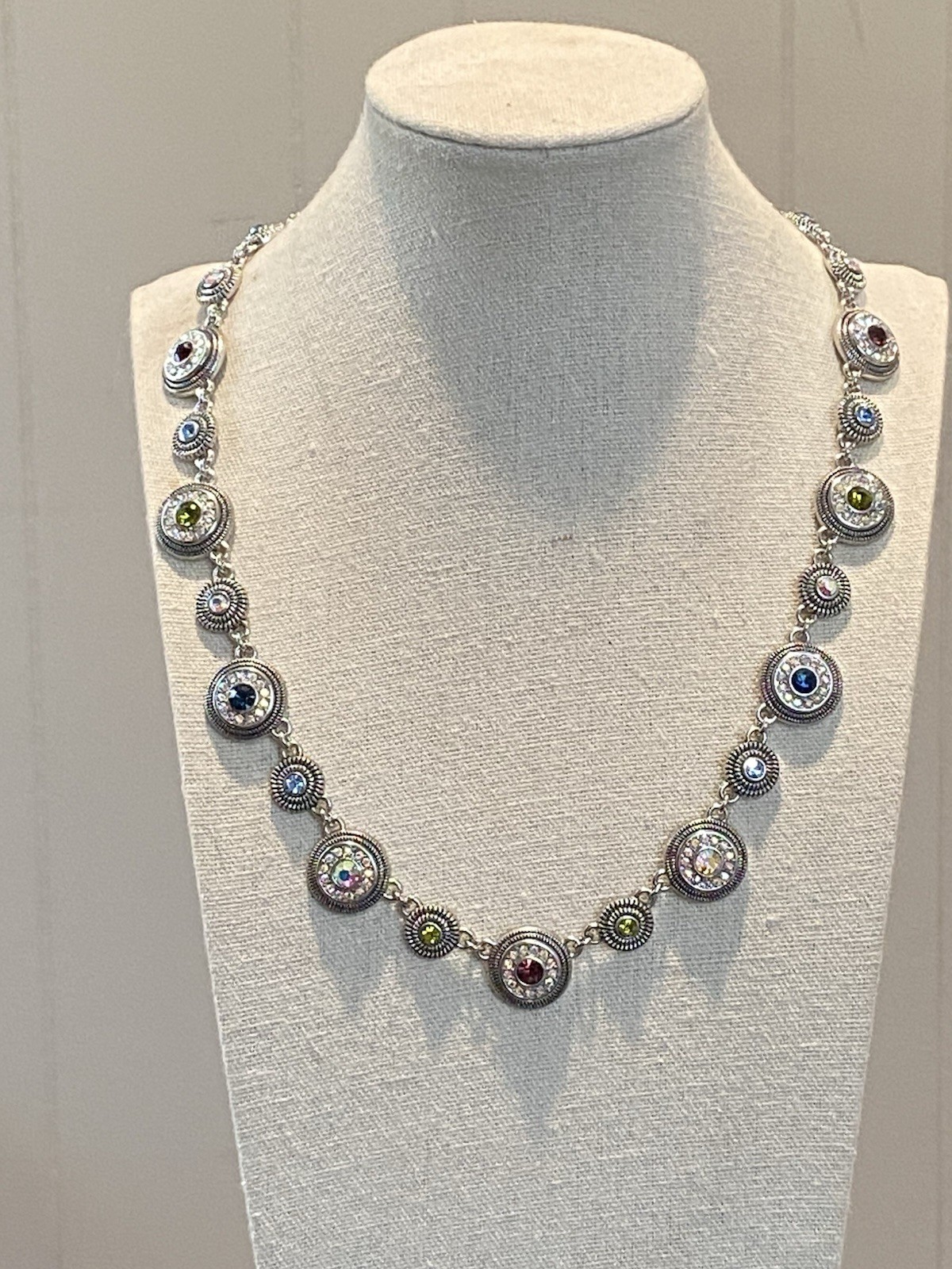 Lia Sophia Necklace Silver Tone Colorful Rhinestones AB Coating 19”