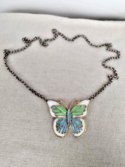 Vintage JJ Signed Colorful Metal Enamel Finish Butterfly Necklace