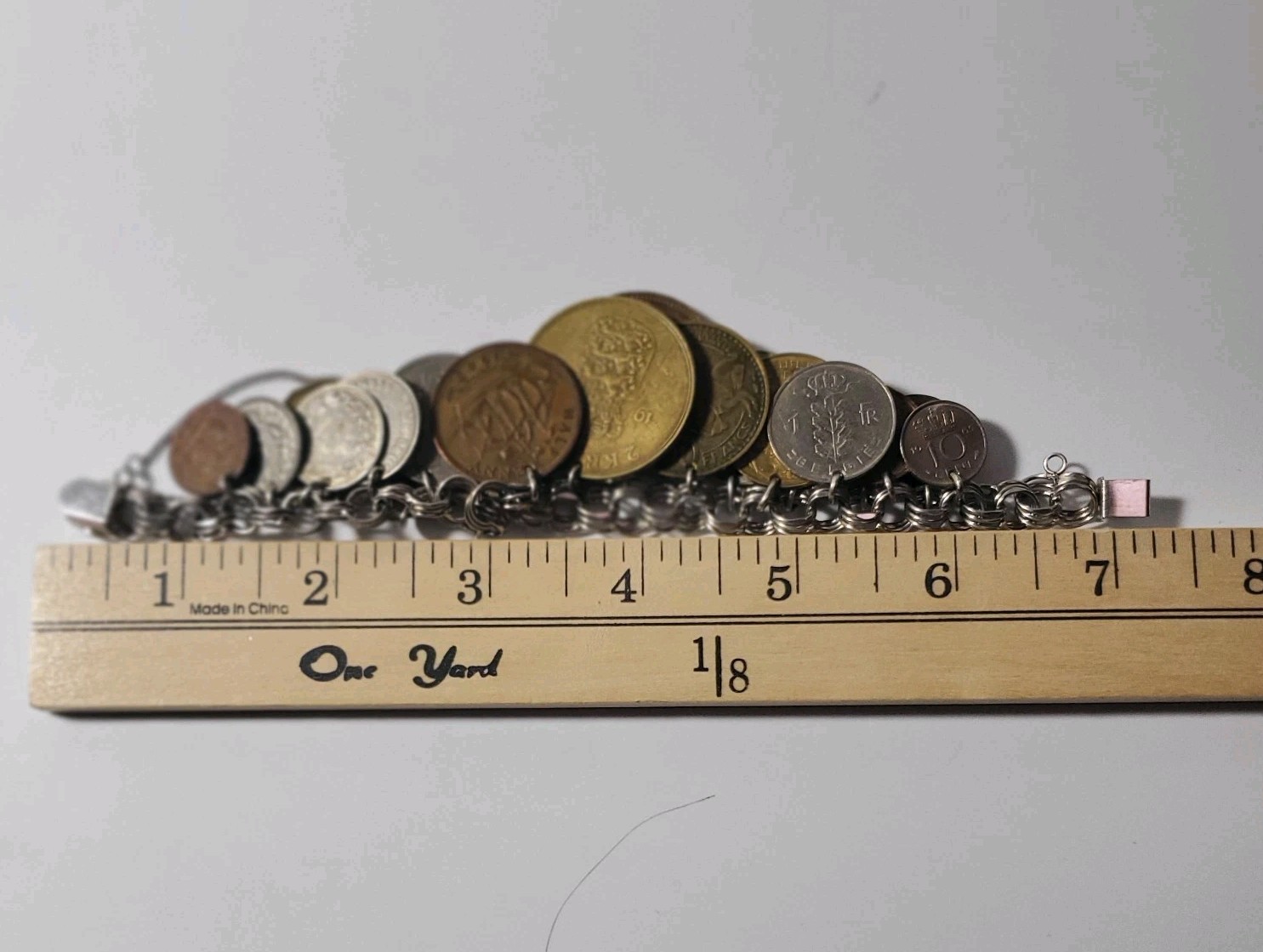 Sterling Silver Bracelet With Real European Coins 1949-1965 total of 20 Vintage