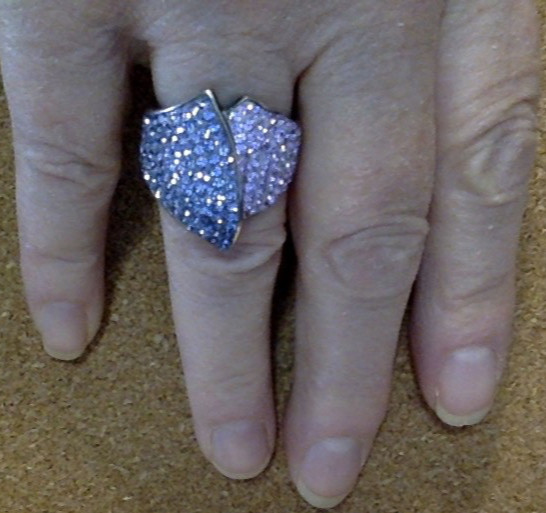 Vintage JCM Pave set Rhinestone Ring Pink Purple White Brass size 8