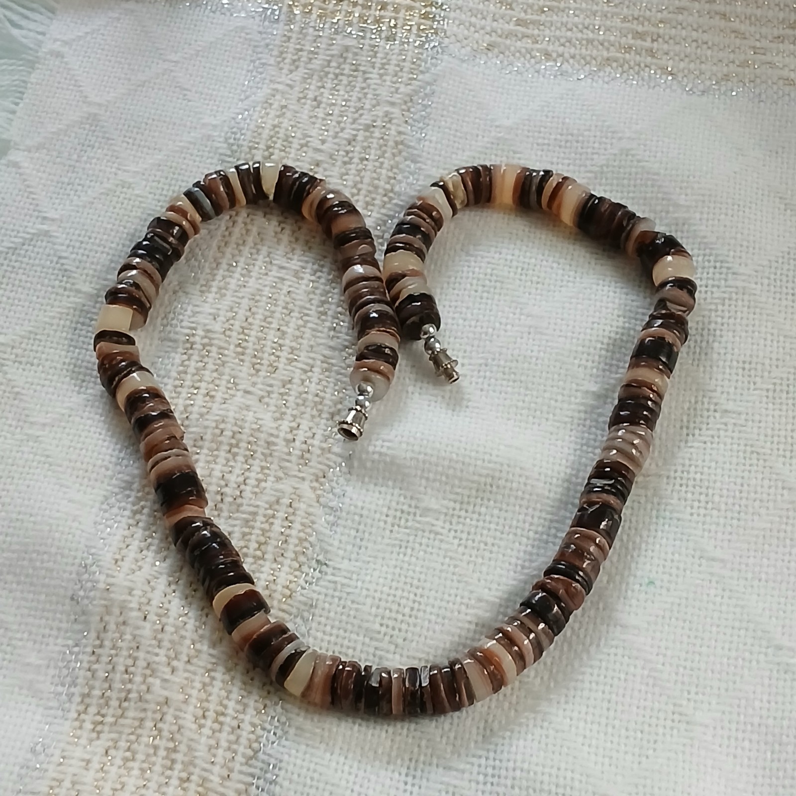 Brown White Heshi Shell Necklace Vintage