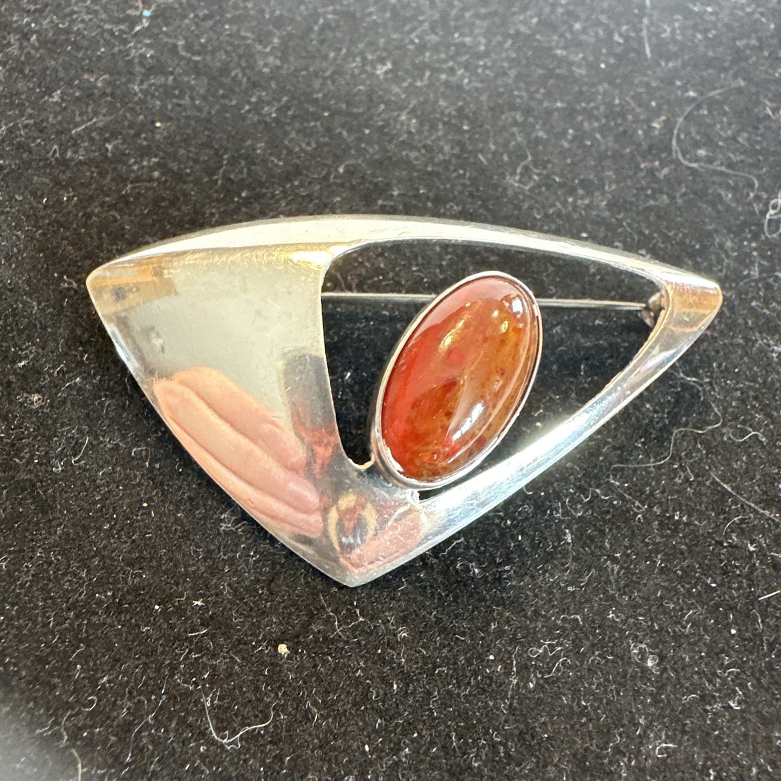 N. E. FROM~ DENMARK~ STERLING BROOCH w AMBER STONE Modernist