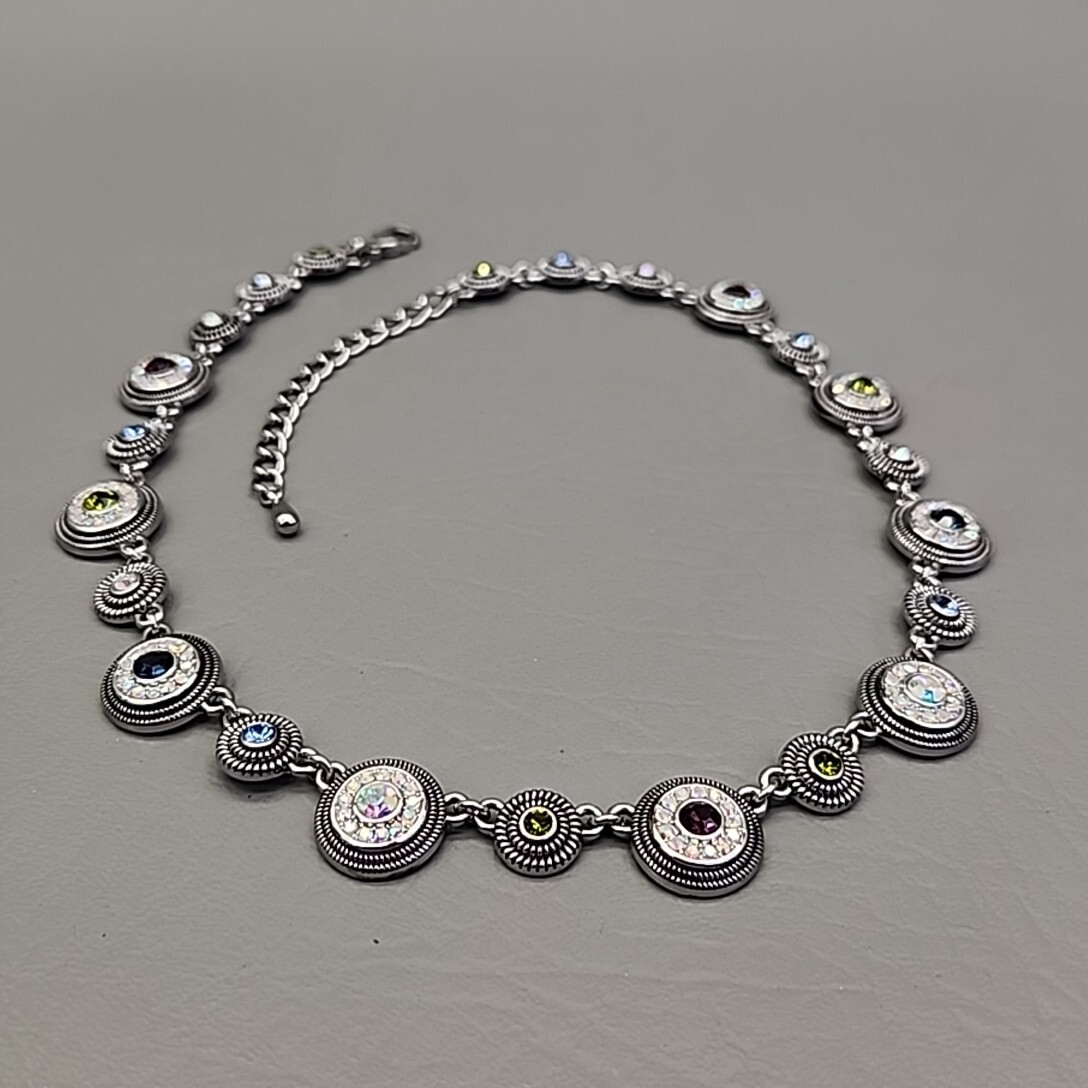 Vintage Lia Sophia Colorama Necklace Seltzer AB Rhinestones Round Linked 19″