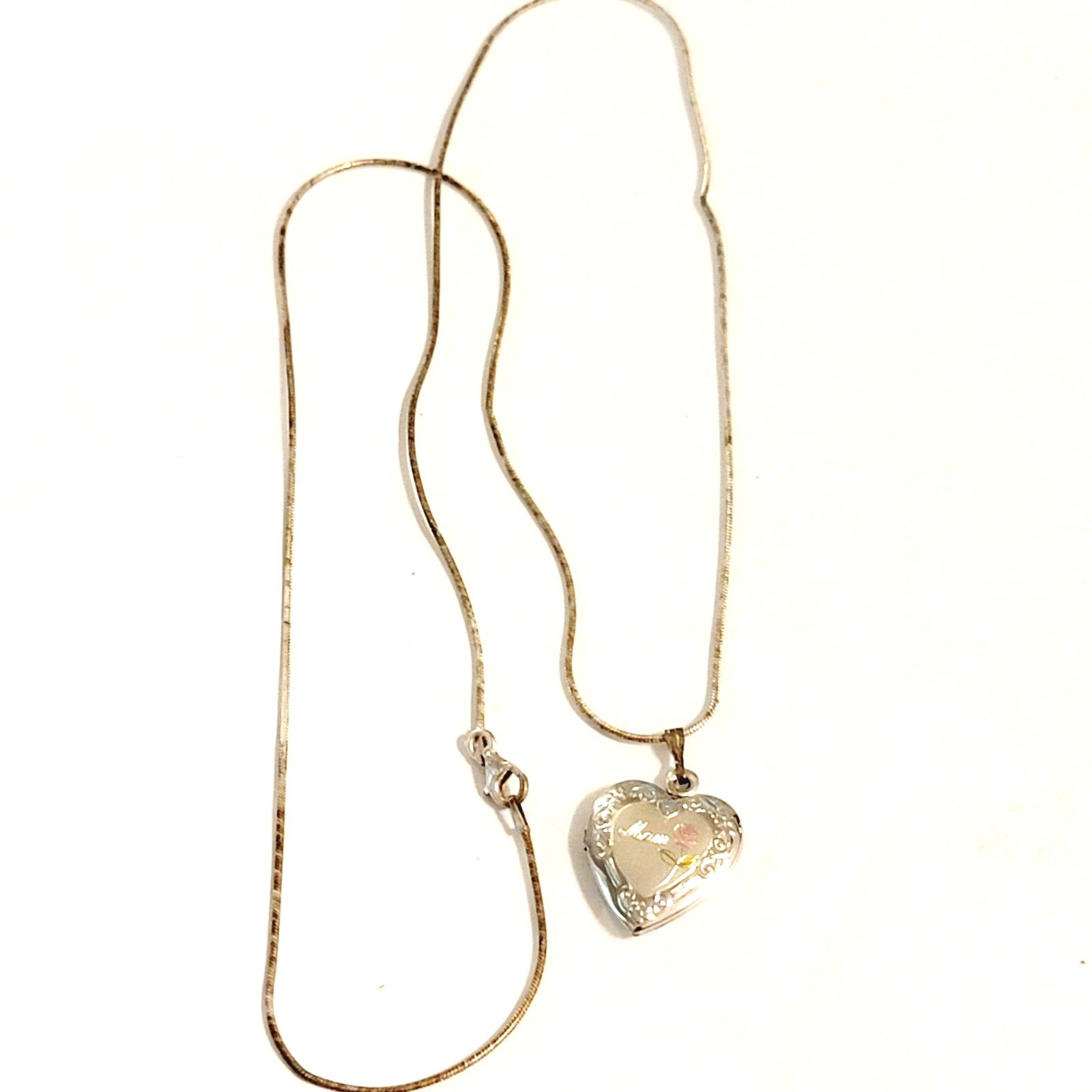 Modern Mourning Necklace Pendant Heart Locket 925 Italy ‘Mom’ Inscribed Memorial