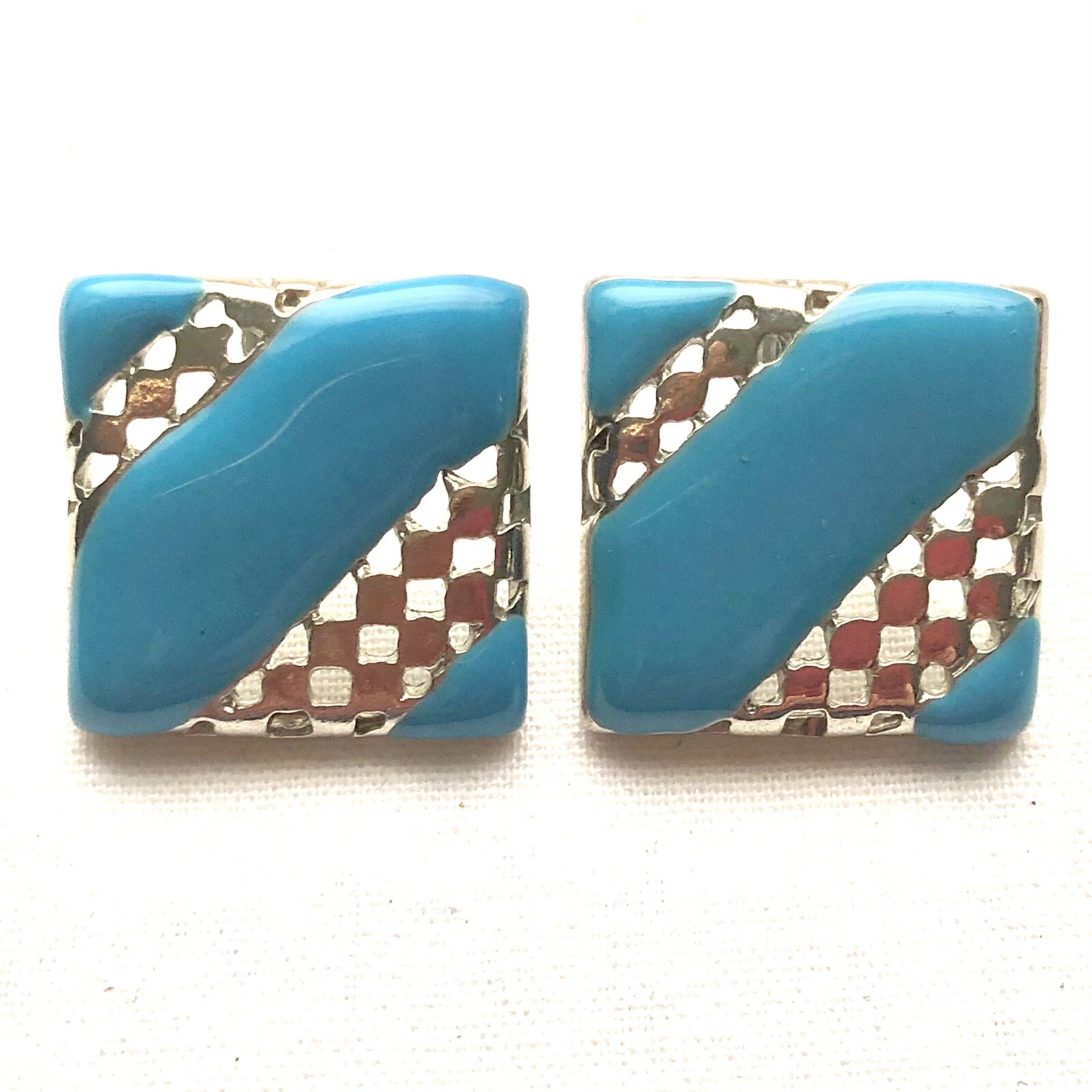 Teal Enamel Square Stud Earrings 60s 80s Punk Style Geometric Jewelry Jewelry