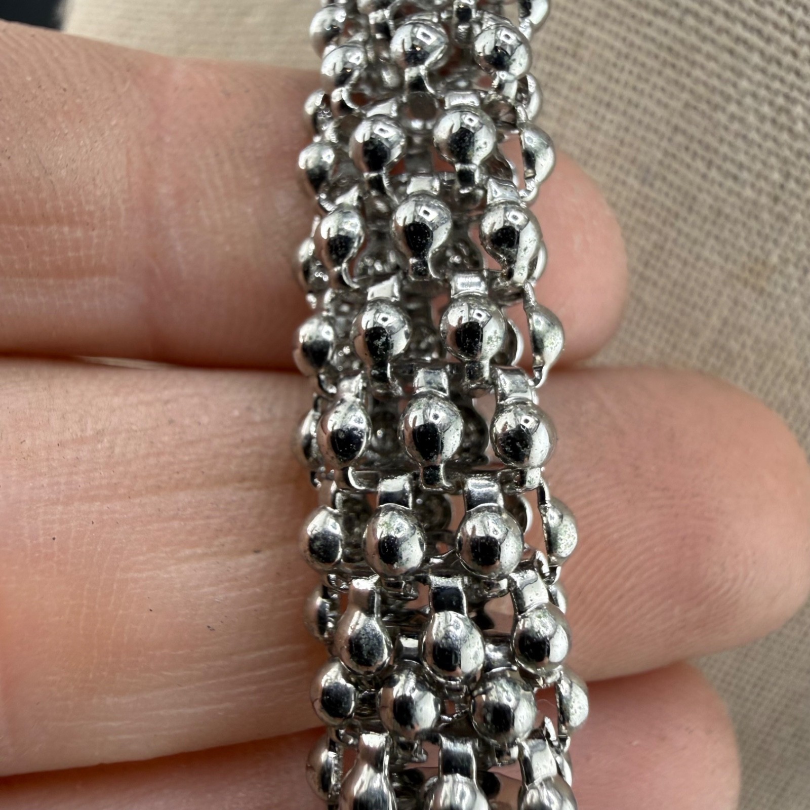 Popcorn Rope Necklace Silver Tone Magnetic 17”