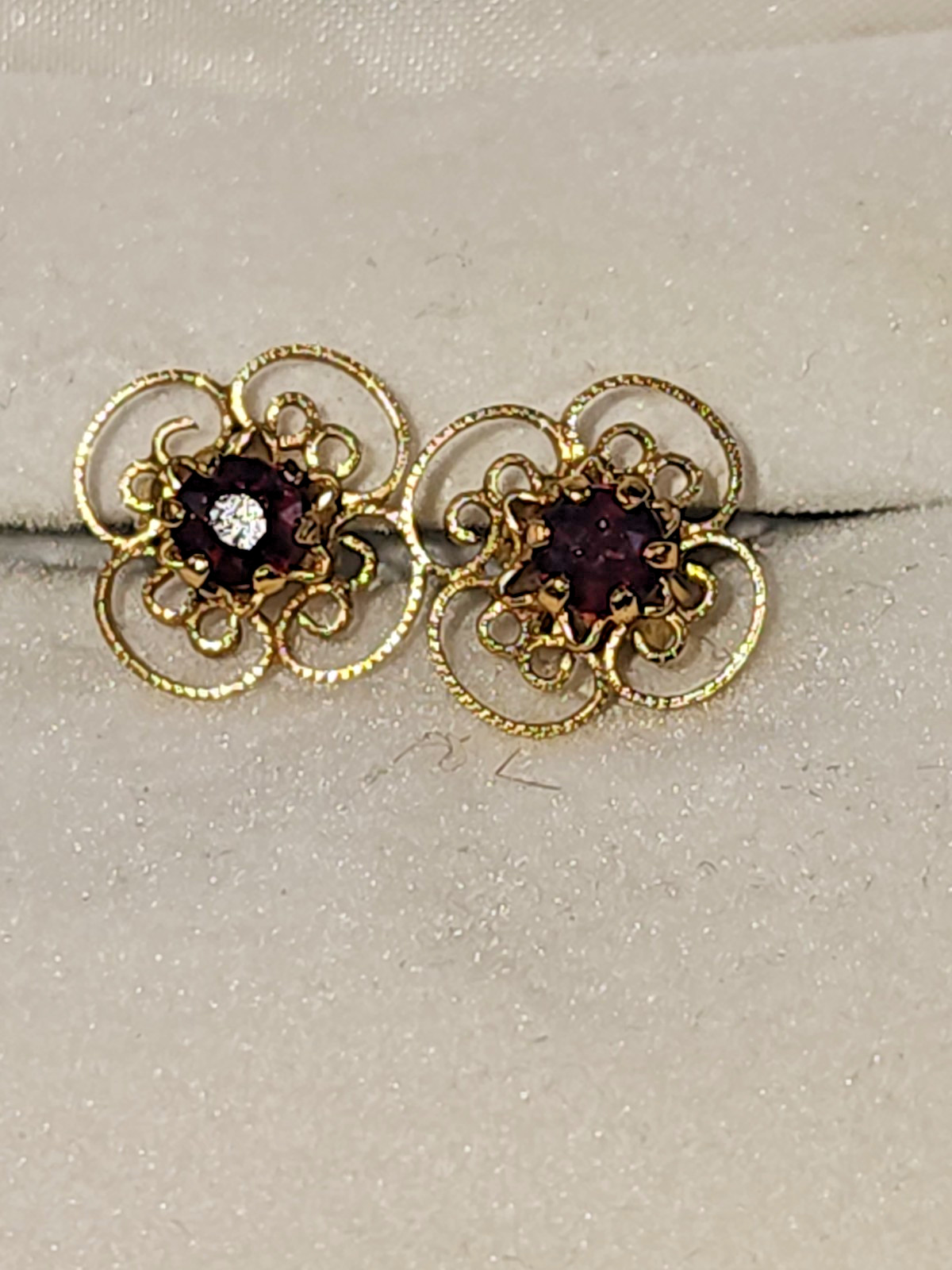 Vintage ING 12K Gold Filled Filigree earings, Smoky Quartz Retro Flower