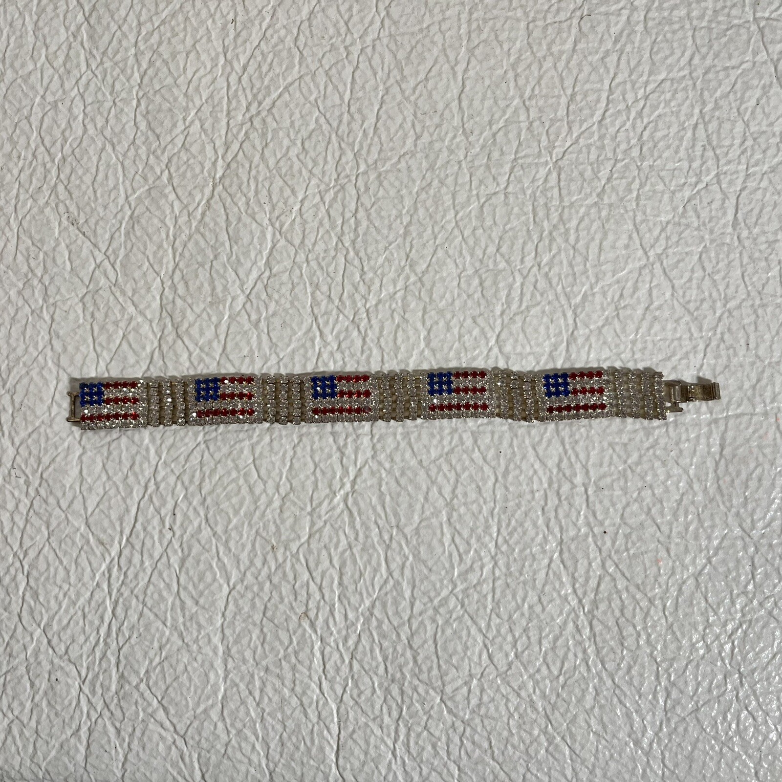 Vintage Austrian Crystal USA American National Flag Bracelet Patriot