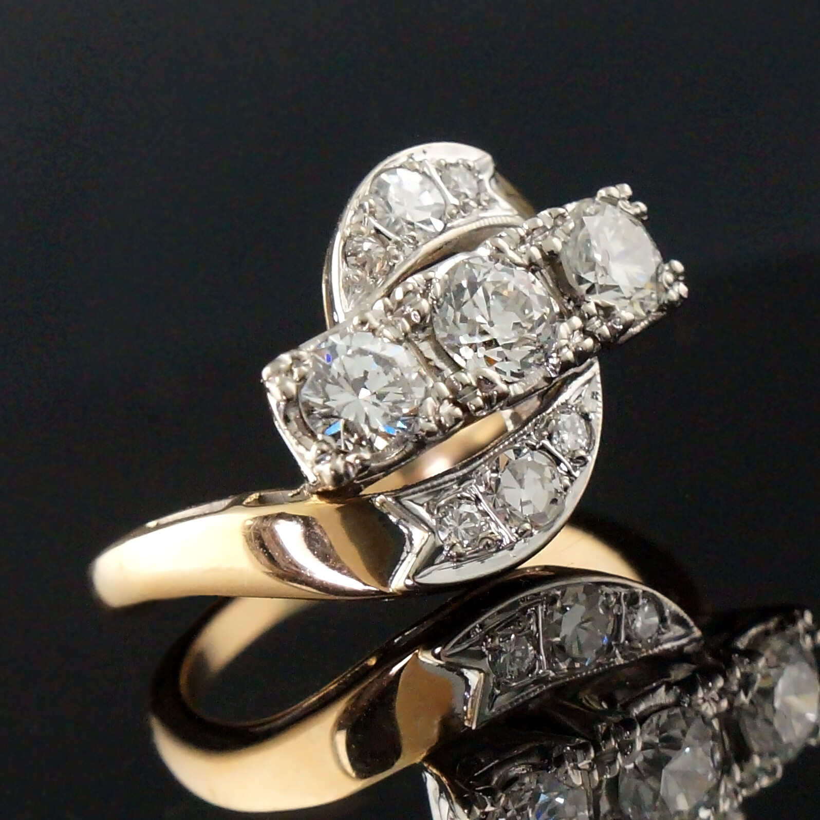 Retro Deco Solid 14K & Platinum, 1.15 Ctw Diamond Wedding Band, Anniversary Ring