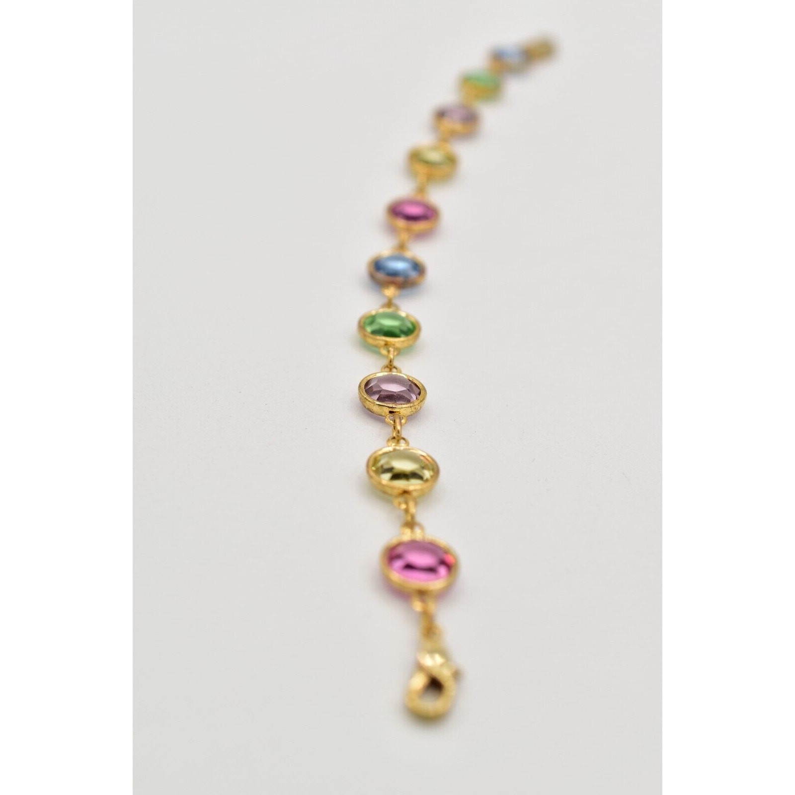 Austrian USA Vintage Crystal Chain Bracelet Open Bezel Gold Linked Signed BinAD