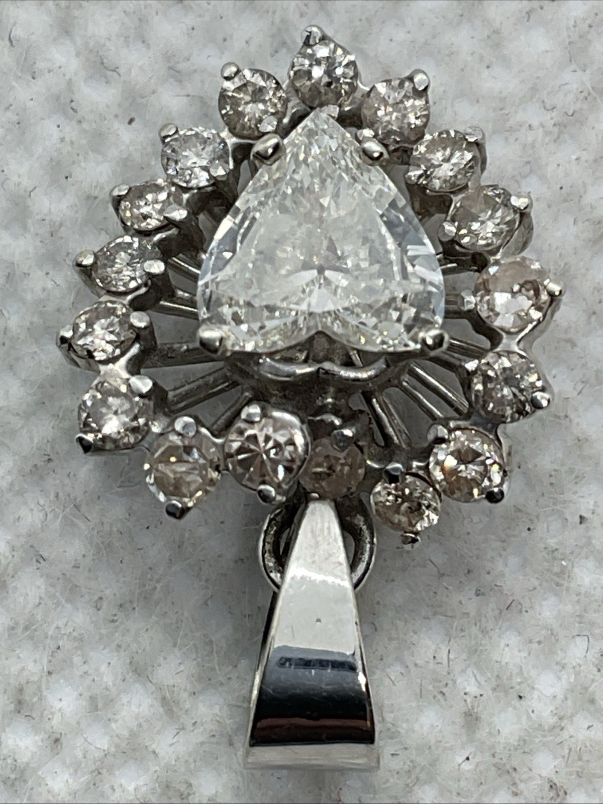 VINTAGE HANDMADE 8K White Gold Solitaire Diamond w/Accents Pendant & 11K Lock