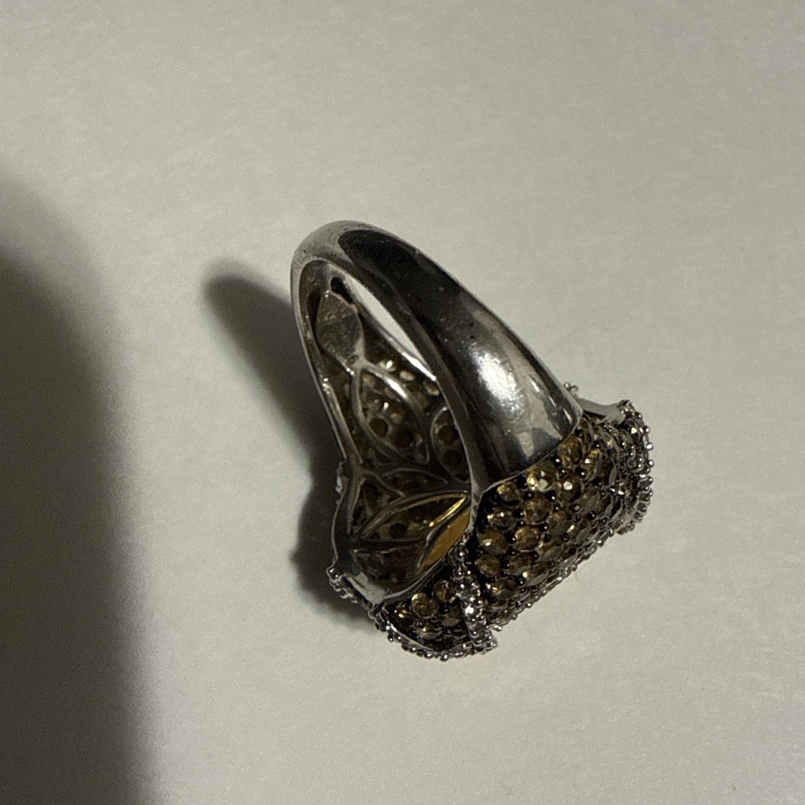 Fabulous 925 Silver Ring Size 7 Ring Beautiful faceted Citrine Stone w/ CZ 7.5g