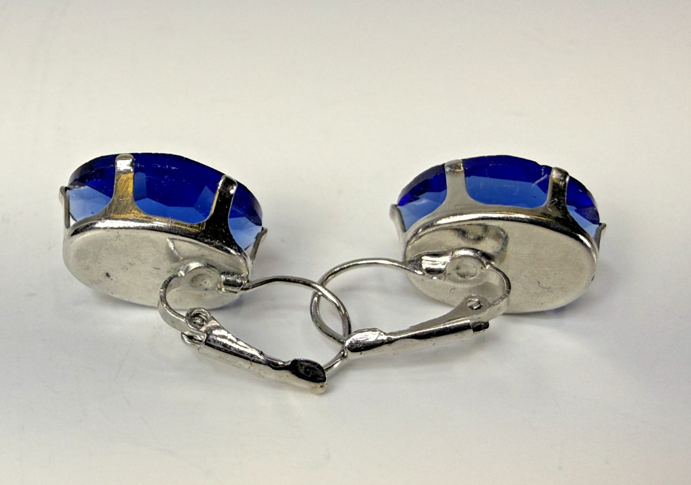Vintage Blue Crystal Silver Tone Dangle Earrings