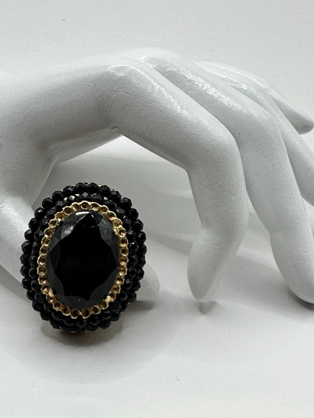 Vintage Vendome Black Crystal Brooch Gold Plated Convertible Pendant