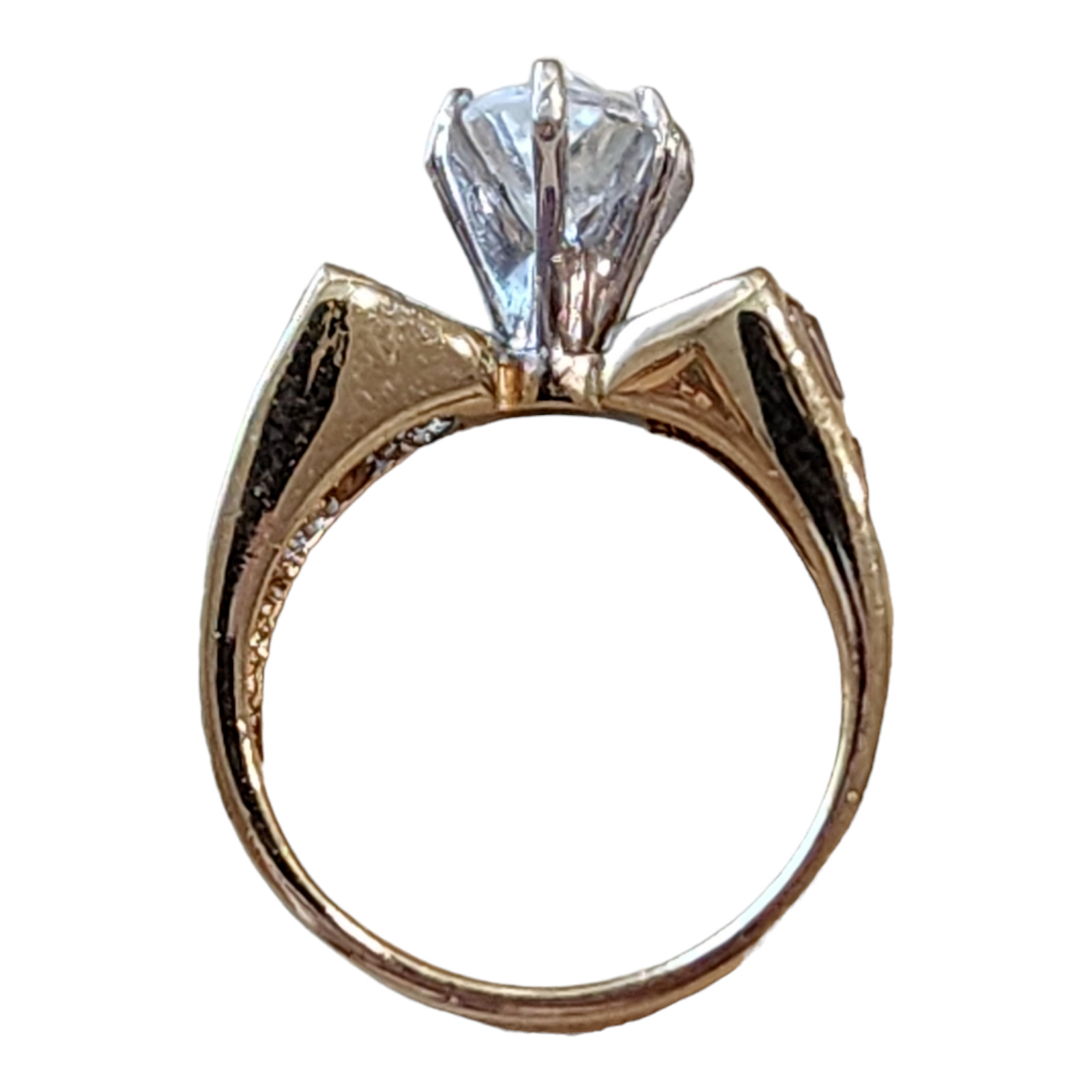 Sterling Silver Gold Vermeil Cubic Zirconia Marquise Cut Cocktail Ring Size 7.75