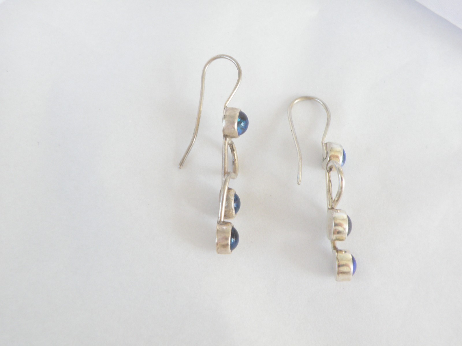 Artisan Sterling Silver 925 Blue Mirano Glass Dangle Earrings