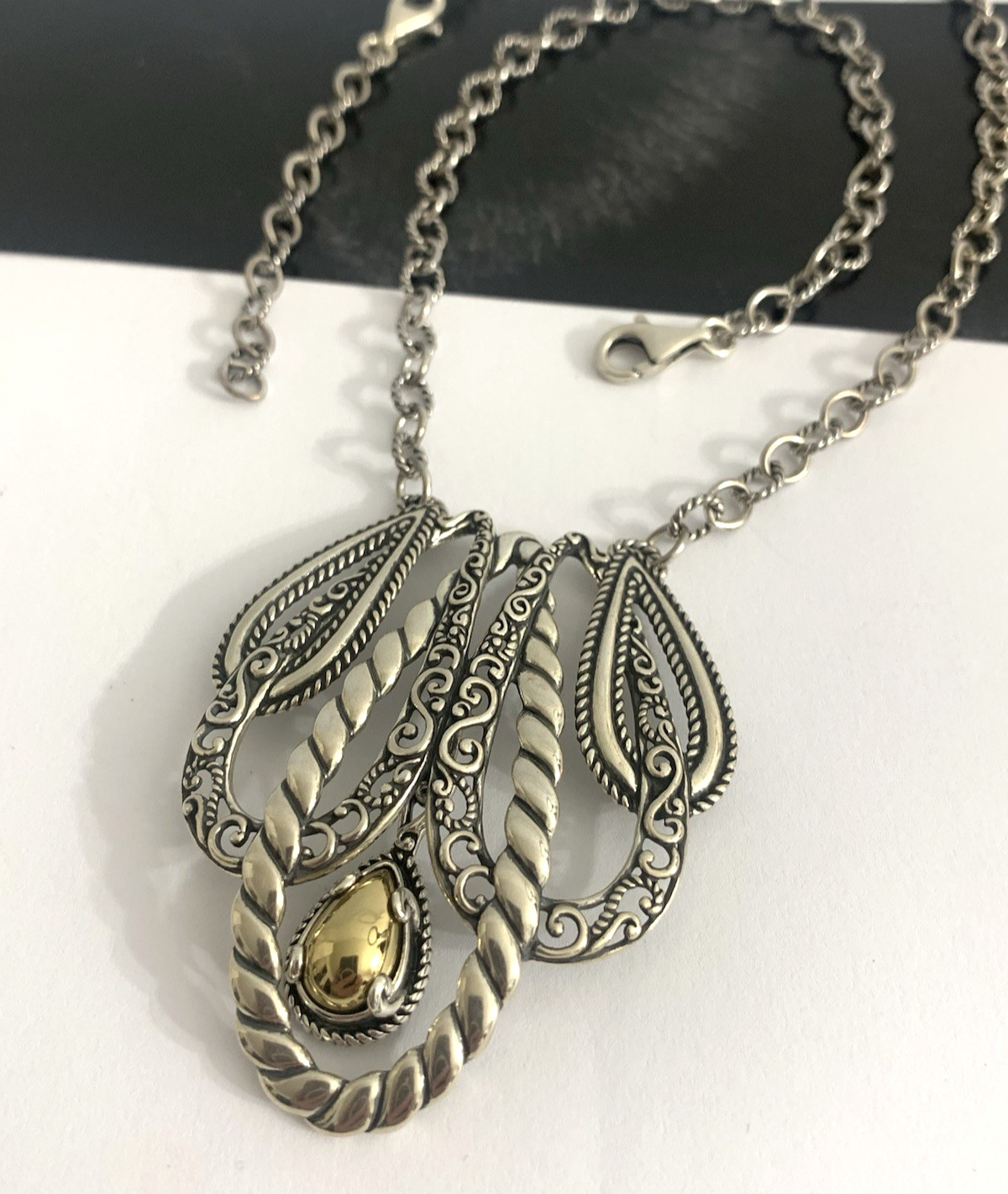 Carolyn Pollack 925 Sterling Silver Rope Design Pendant Necklace Signed Vintage