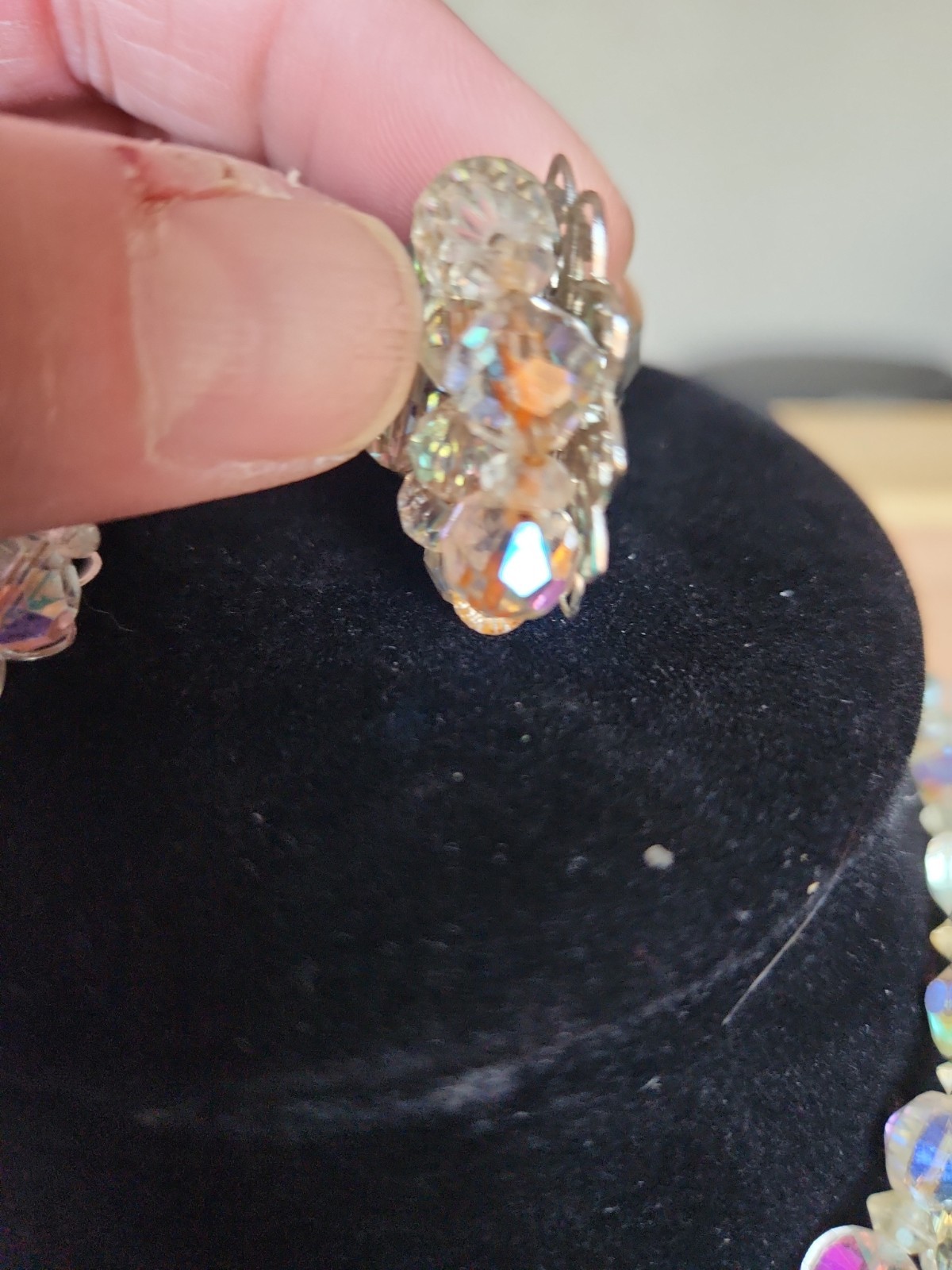 VINTAGE AURORA BOREALIS AB FACETED FIVE (5) STRAND CRYSTAL NECKLACE 11-16”