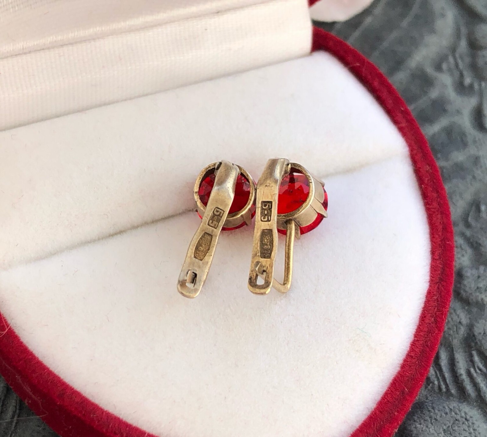 Estate Vintage Soviet Earrings Gilt Sterling Silver 875 Tourmaline Stud Ear USSR