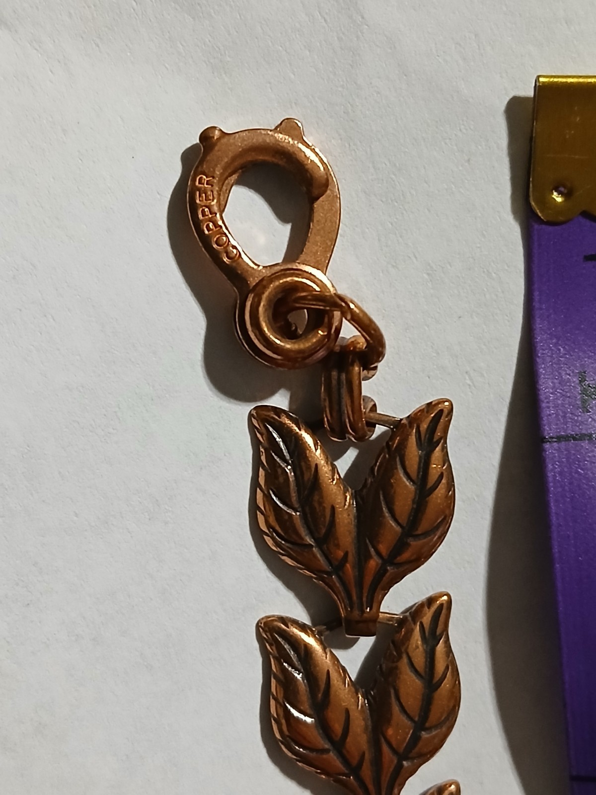 Vtg Unmarked Stamped Copper Double Leaf 8″ Link Bracelet With Sister Clasp