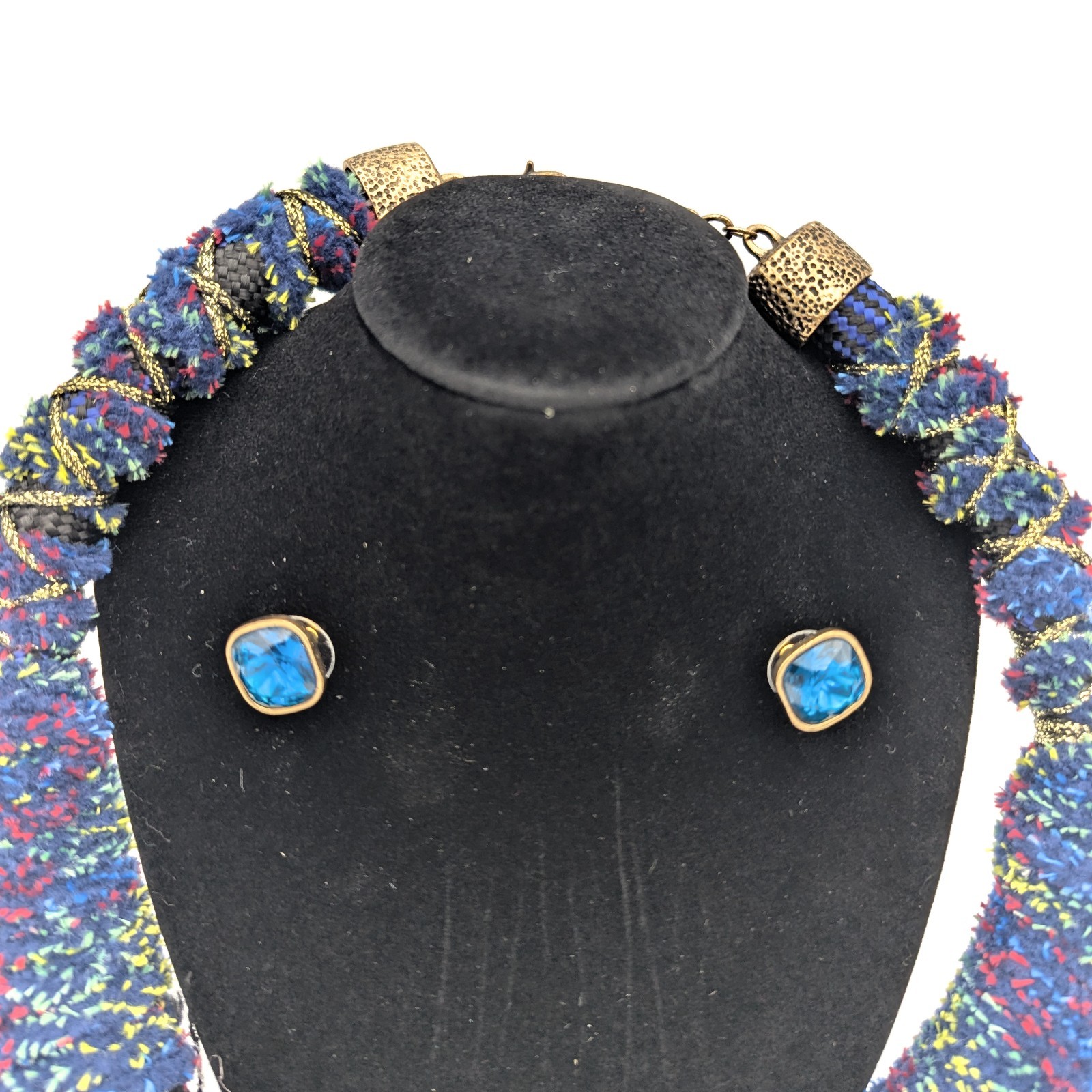 Vintage Victorian Revival Necklace Handmade Fiber Macrame Rhinestone Fringe Stud