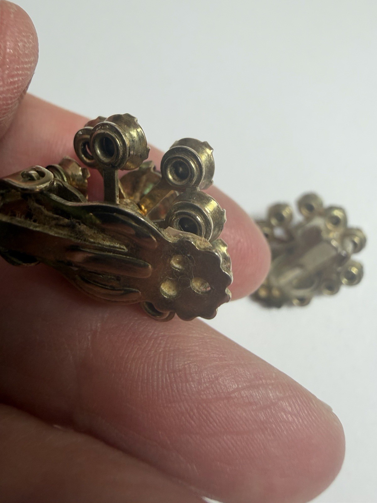 Vintage Aurora Borealis Clip On Earrings Floral Cluster Light Rainbow Colors