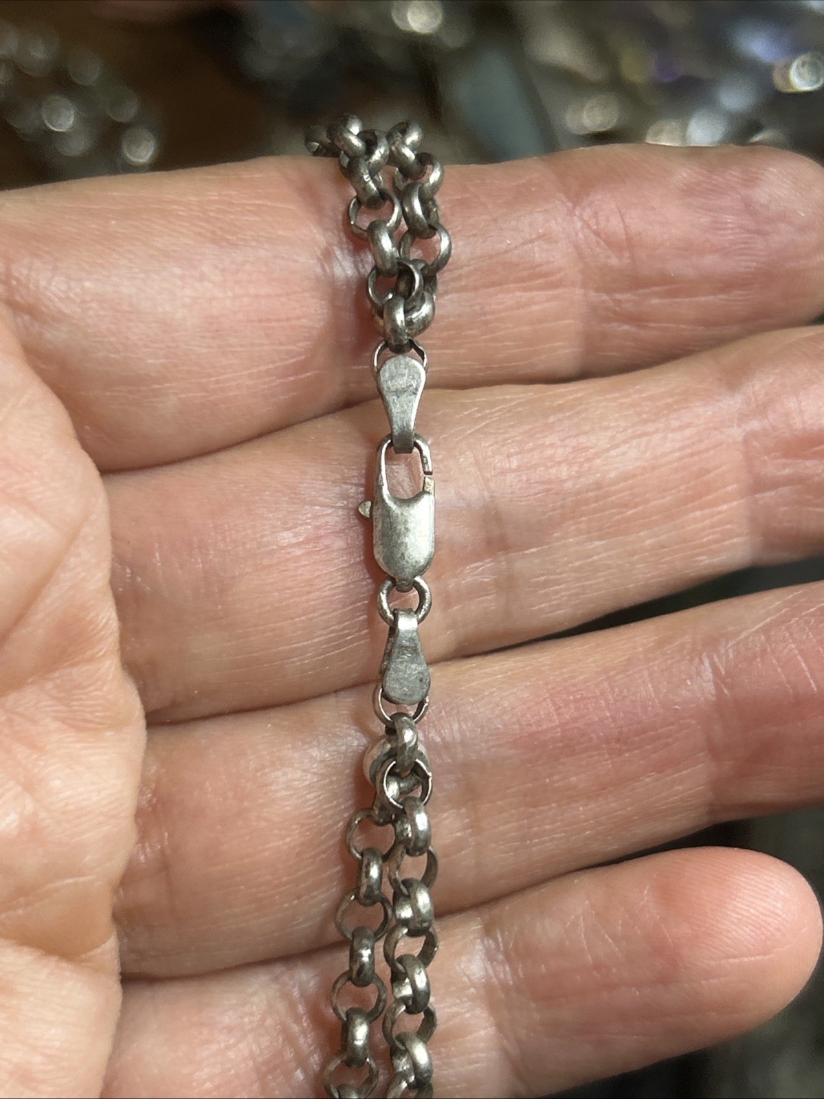 46. 925 Sterling Smoky Quartz Linked Double Strand Rolo Necklace 15 1/2″, 37.1g