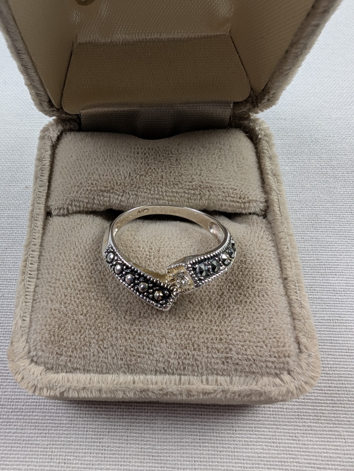 Charles Winston CW Sterling Silver Marcasite CZ Two Toned Bypass Ring Sz 7.5