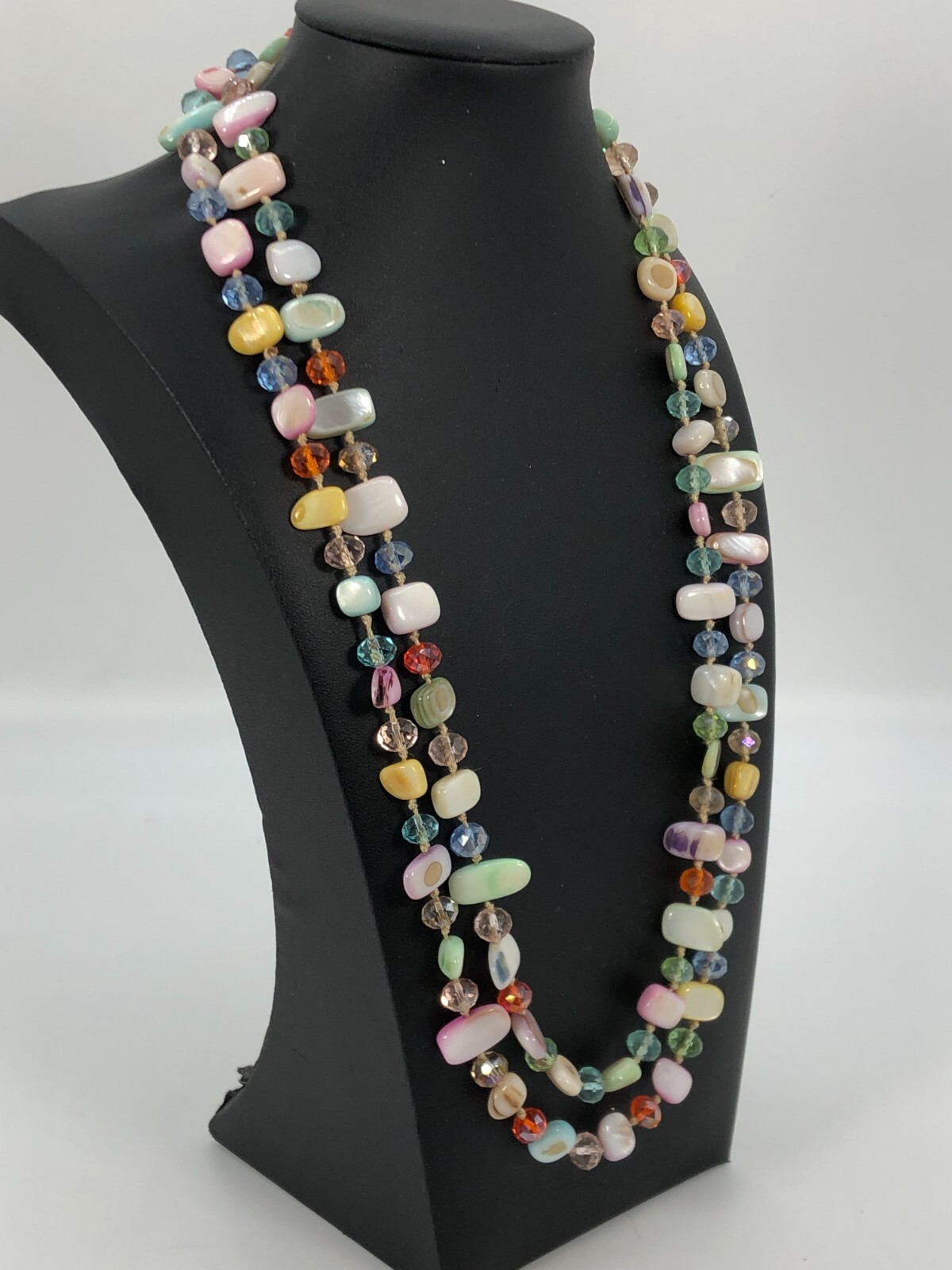 VTG Pastel Colored Shell & Faceted Bead Extra Long Necklace Spring EasterJewelry