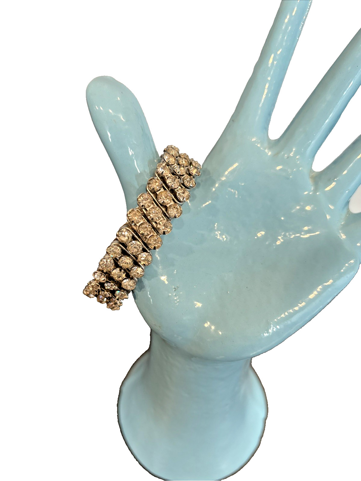 3 Crystal Rhinestone Prong Expansion Stretch Bracelets 1950’s Hong Kong Japan