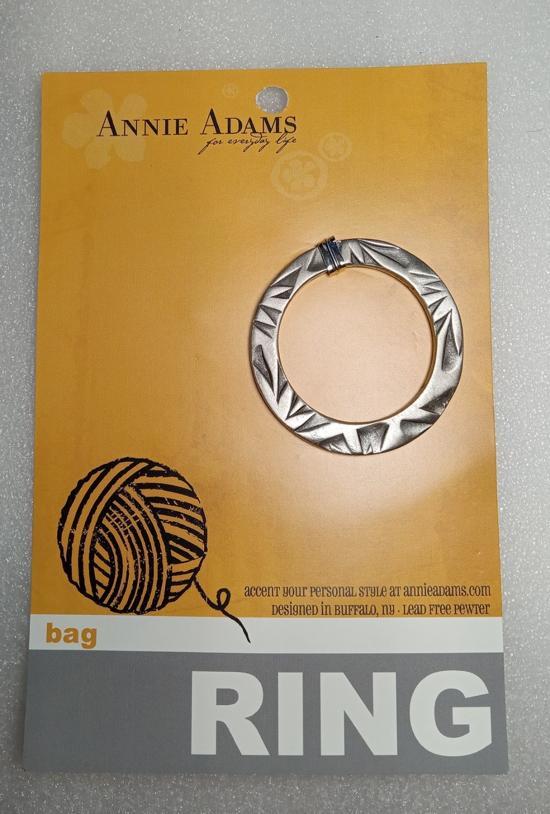 Annie Adams Pewter Bag Ring Shawl Ring Textured Round Lead‐free RARE NOS
