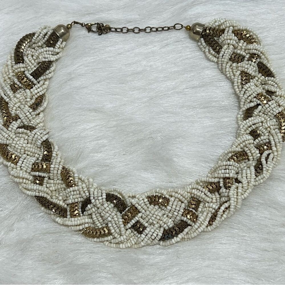 Vintage Ivory and gold beaded rope statement necklace/choker