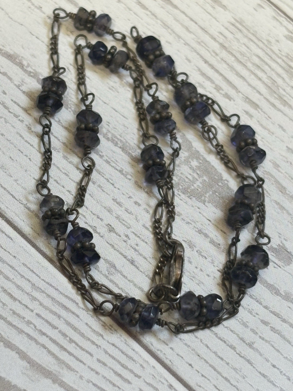 Vintage 925 Sterling Silver Necklace Faceted Iolite Amethyst Style Beads 16”