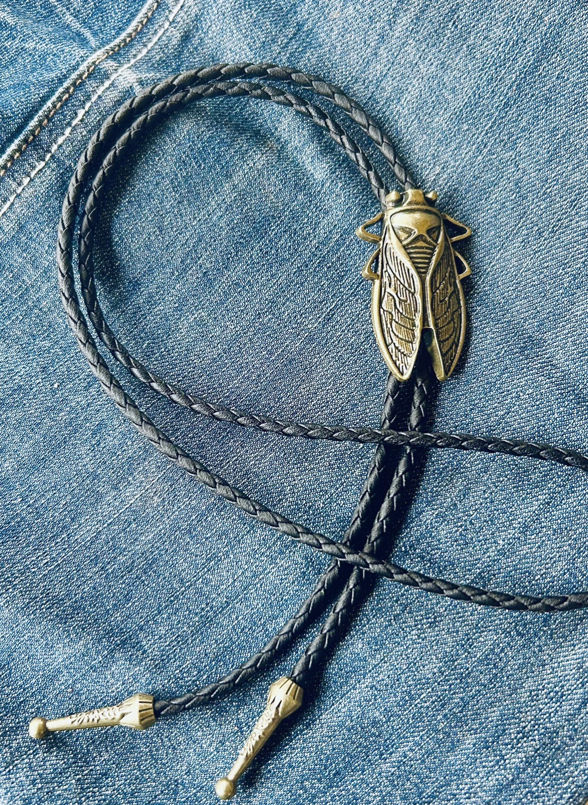 Bronze Cicada/Beetle Bolo Tie black leather cord FREE FAST SHIPPING