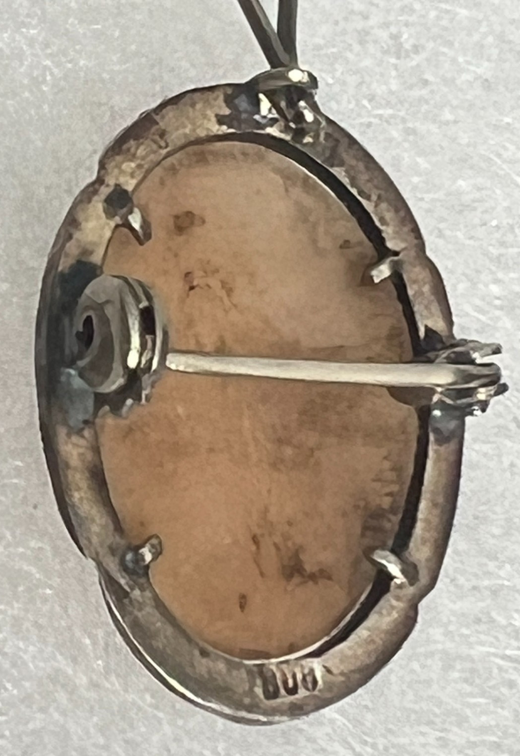 Antique 800 Silver Shell Cameo Three Graces Marcasite Brooch Pendant c1930