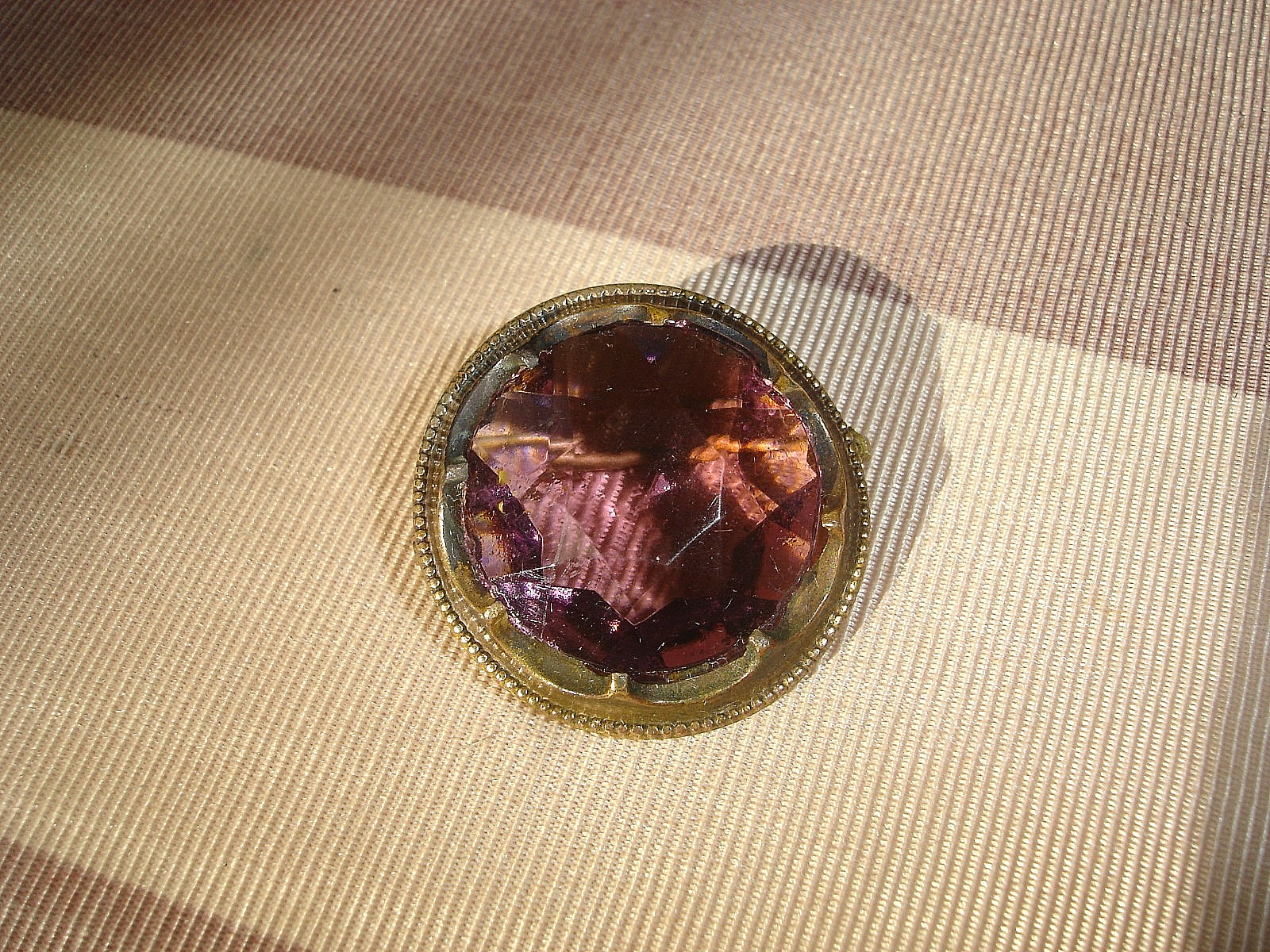 Antique C-Clasp Amethyst Faceted Glass Open Back 1 Inch Round Pin Brooch
