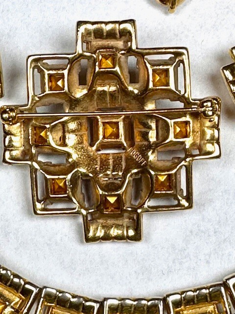 Bogoff “Tawny Topaz” Swarovski Emerald Cut Gold Plate Parure