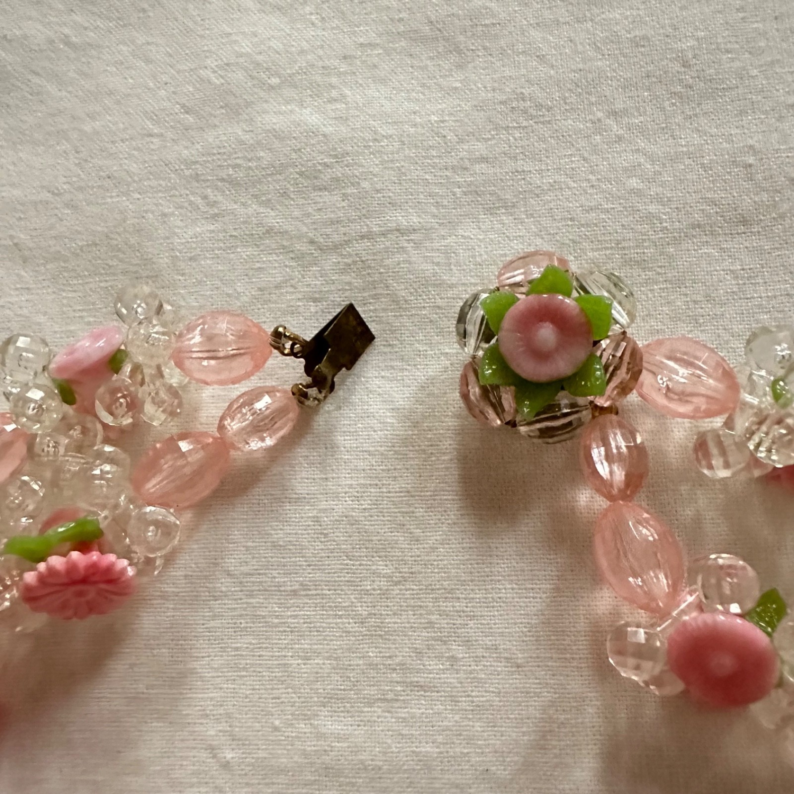 Vintage 1950s Chunky Cluster 2 Strand Pastel Pink West Germany Choker Necklace