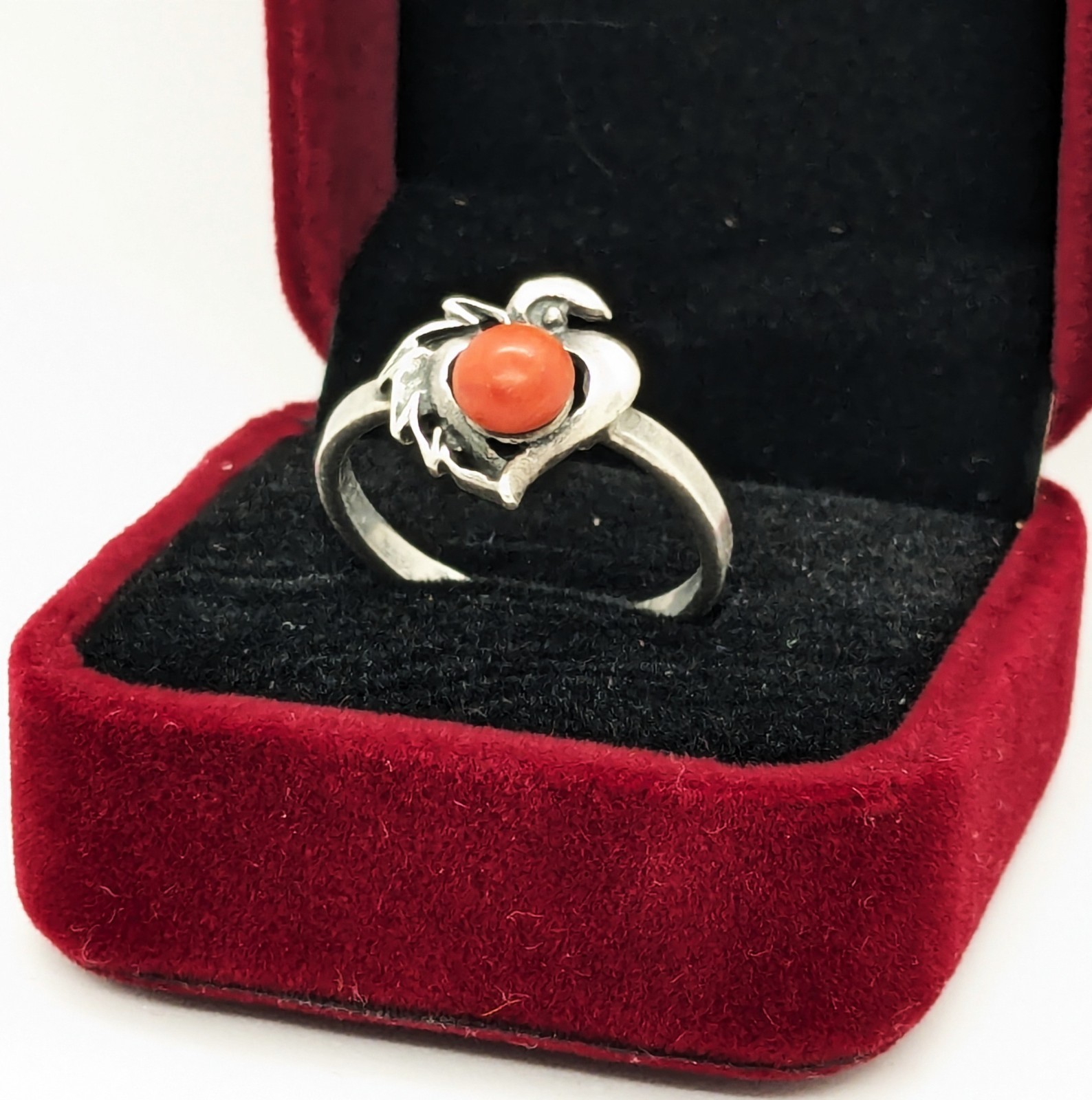 Vintage Rare Soviet RING Silver 925 with Chic Natural Coral-size:9.5US(19.5mm)#1