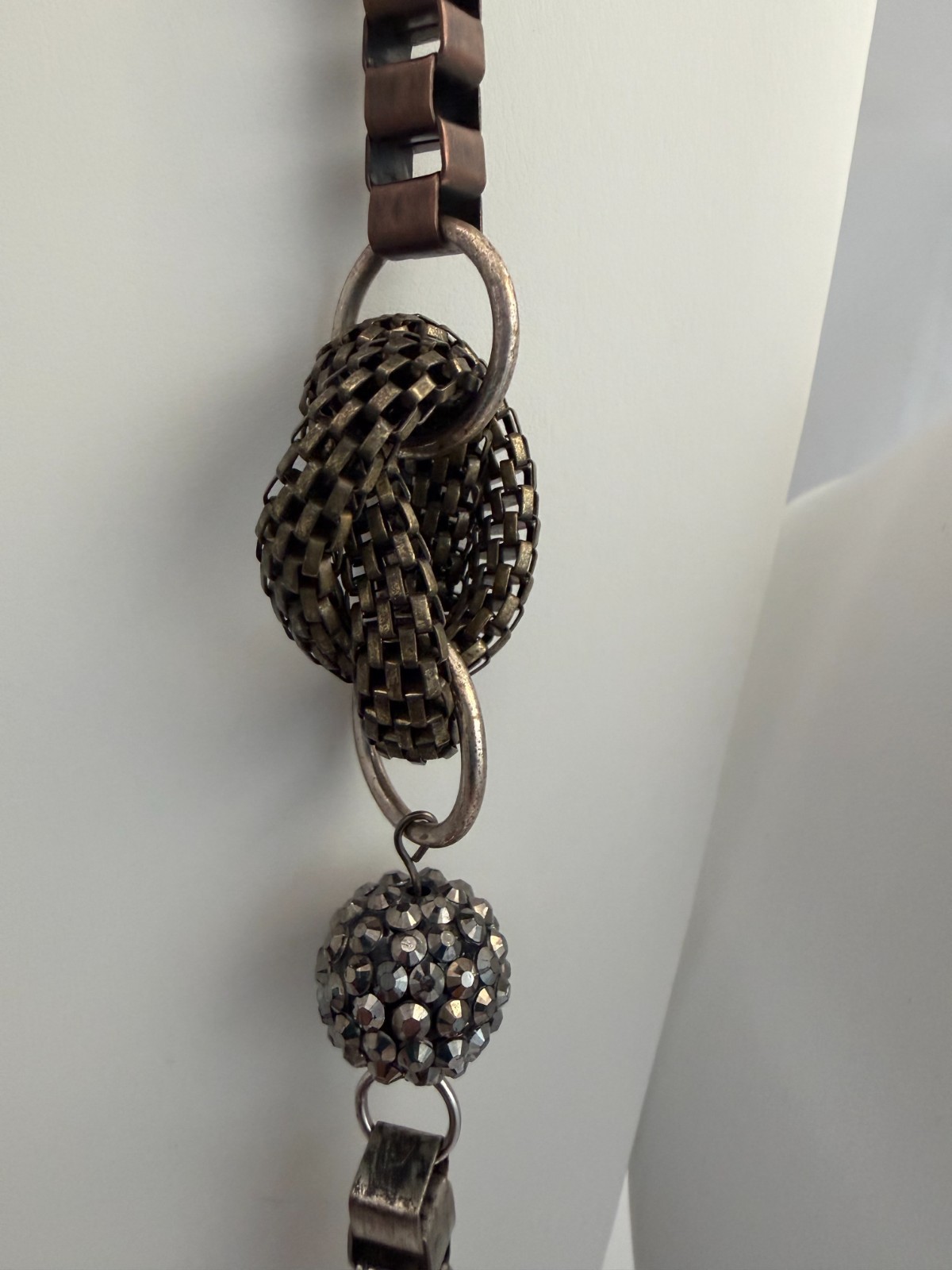 Vintage 80’s Sculptural Necklace Copper Bronze Knots Chains Metallic Industrial