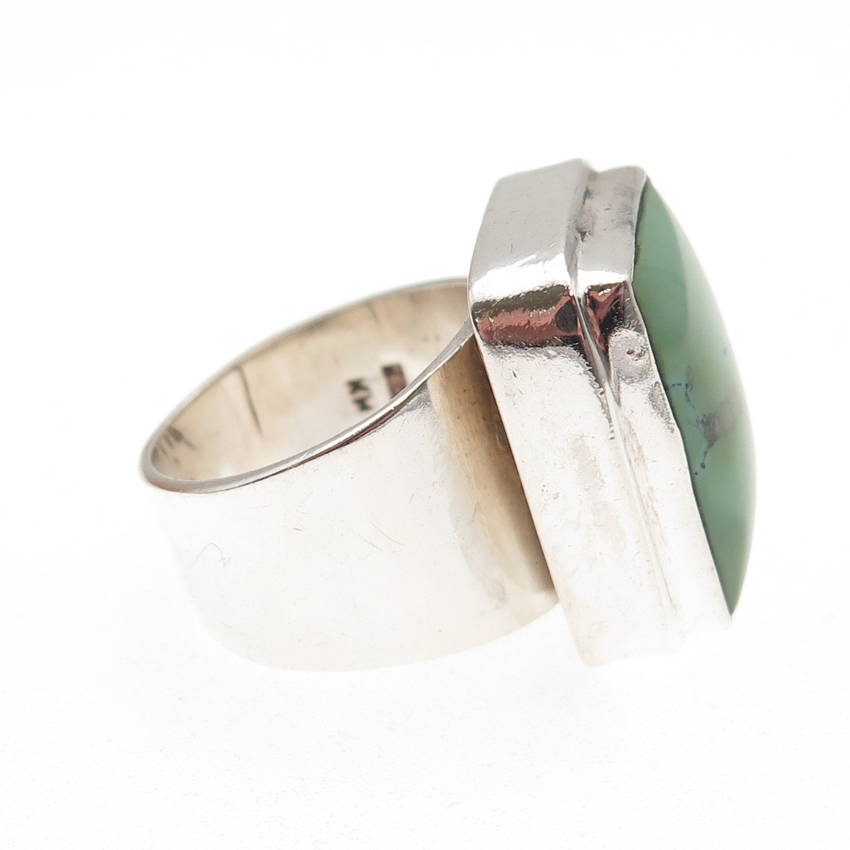 Kit Heath 925 Sterling Silver Vintage Real Turquoise Modernist Ring Size 7.5