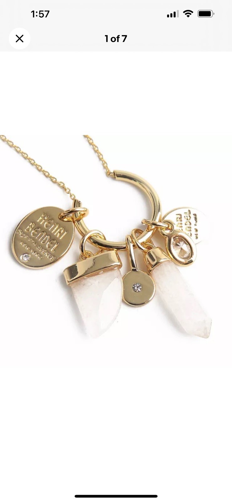 AUTH NEW Henri Bendel GOLD Shark’s Tooth CZ Crystal Charm wtag and Dust Bag RARE