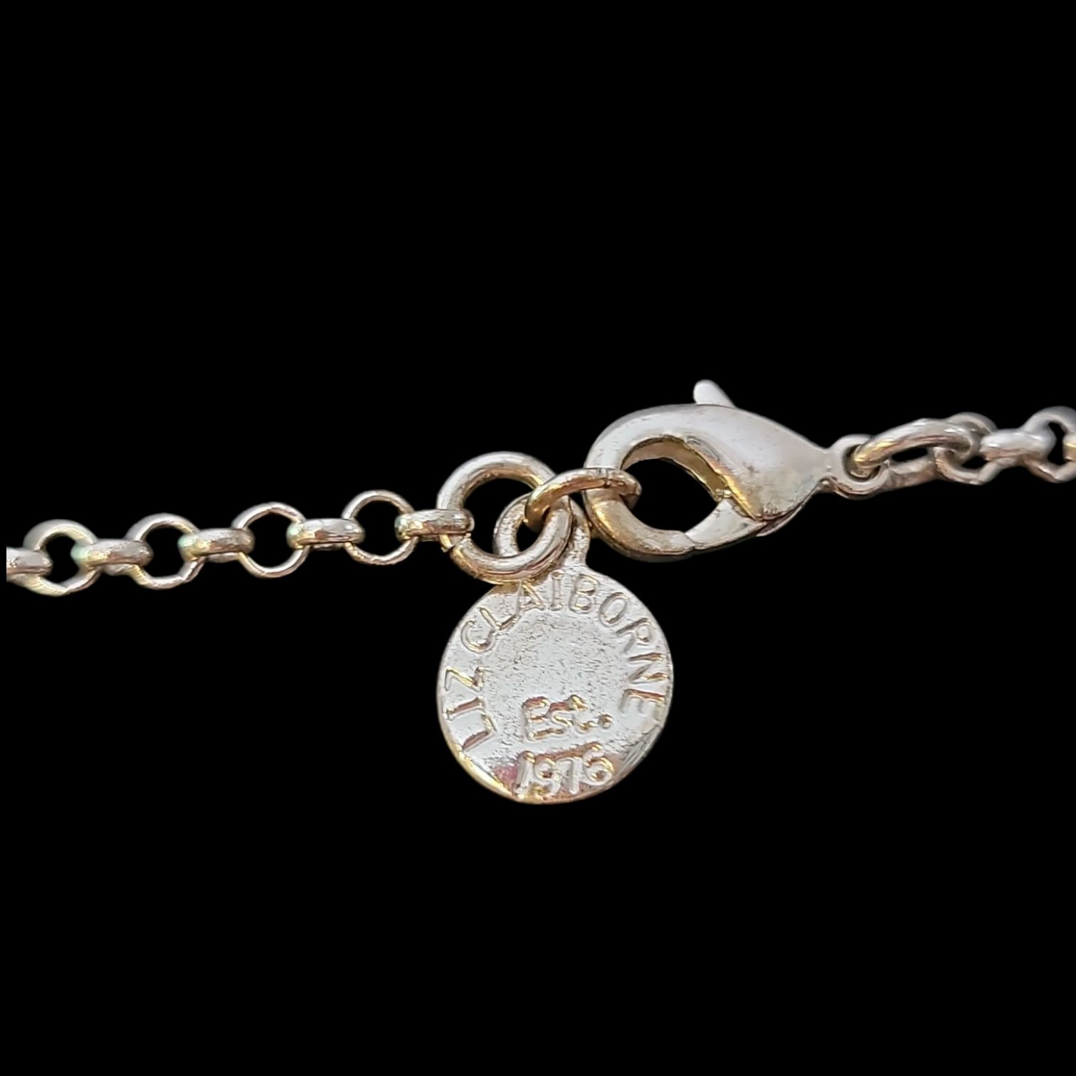 Vtg Liz Claiborne Necklace 5 Silver Tone Double Spheres Orbs Chain Link Tag LC
