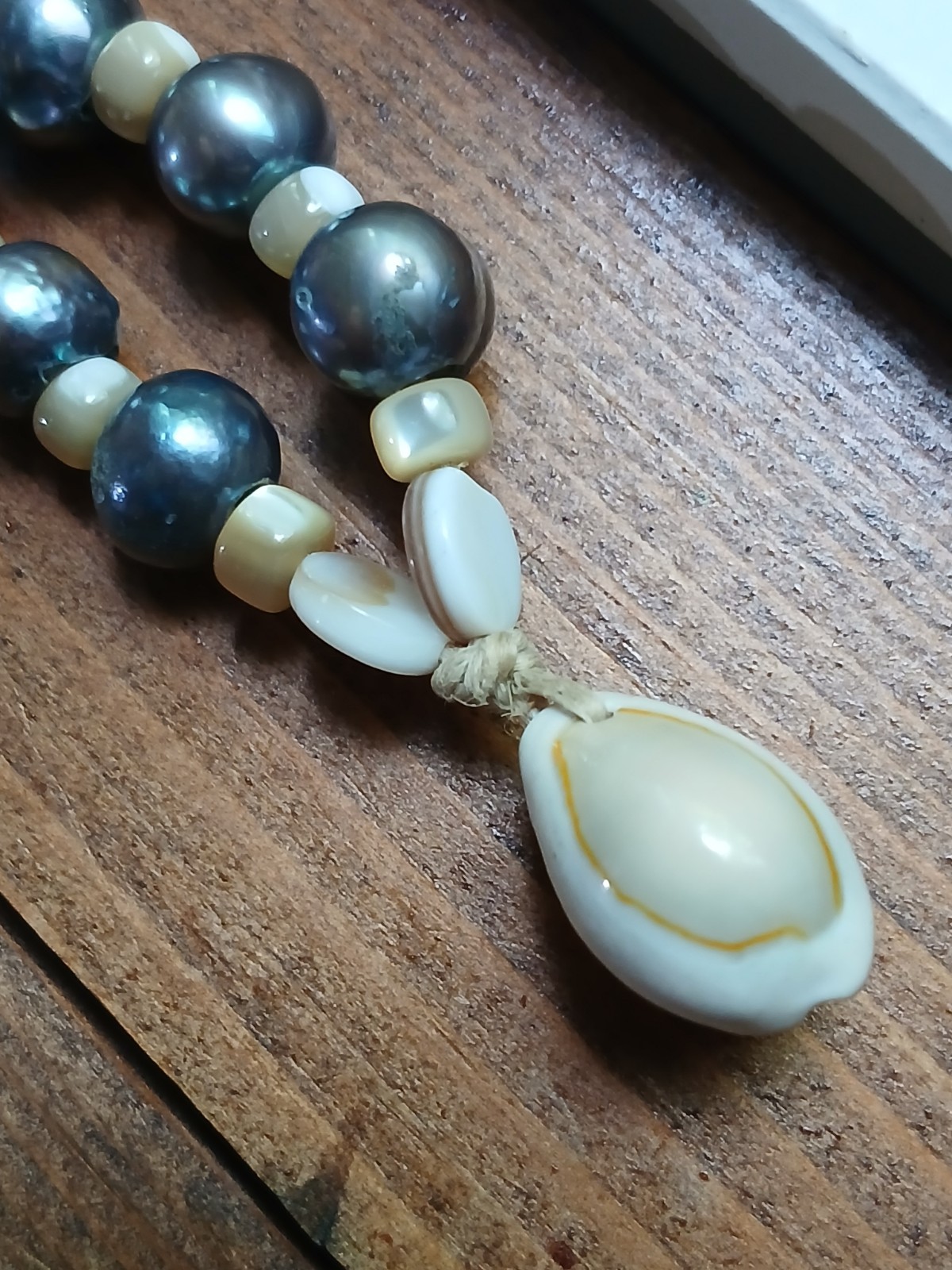 Blue Pearl Ocean Shell Necklace Hemp Cord Hippie Boho Travel Beach Wear