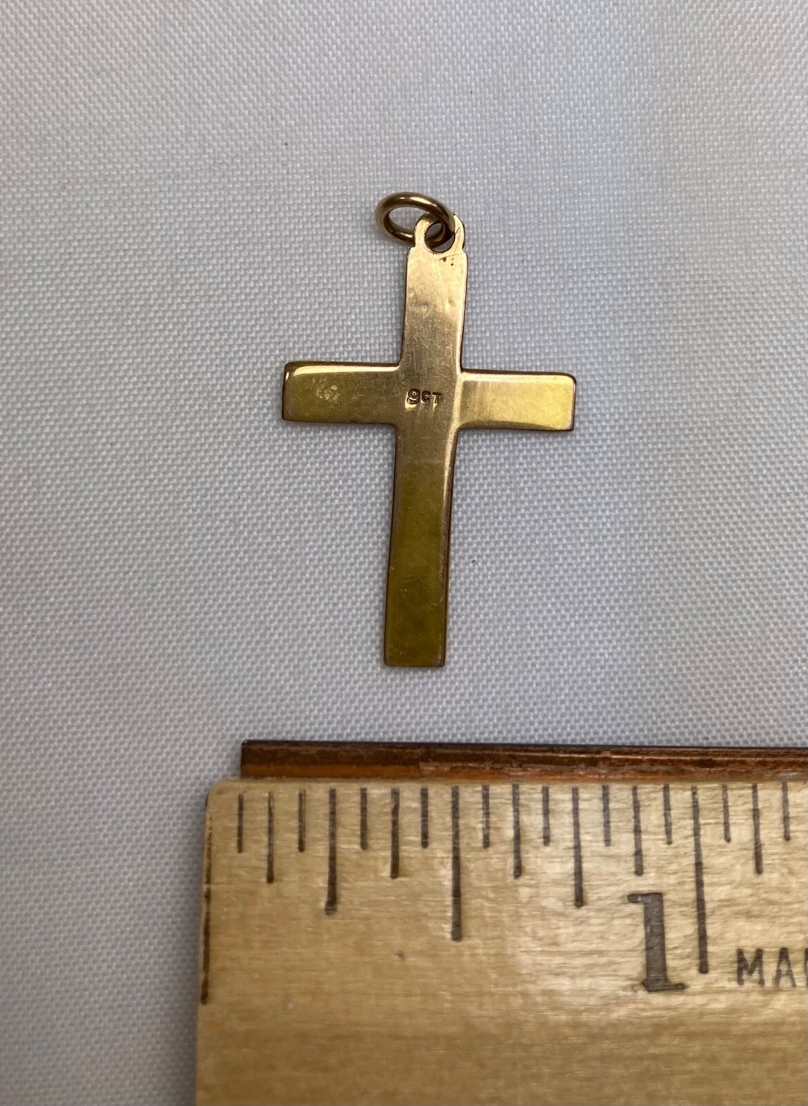 Small Petite Antique Estate 9 Carat Karat Gold Embossed Cross Pendant