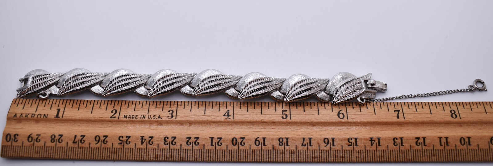 Vintage Signed Monet Silver-Tone Link Bracelet With Safety Chain & Clasp