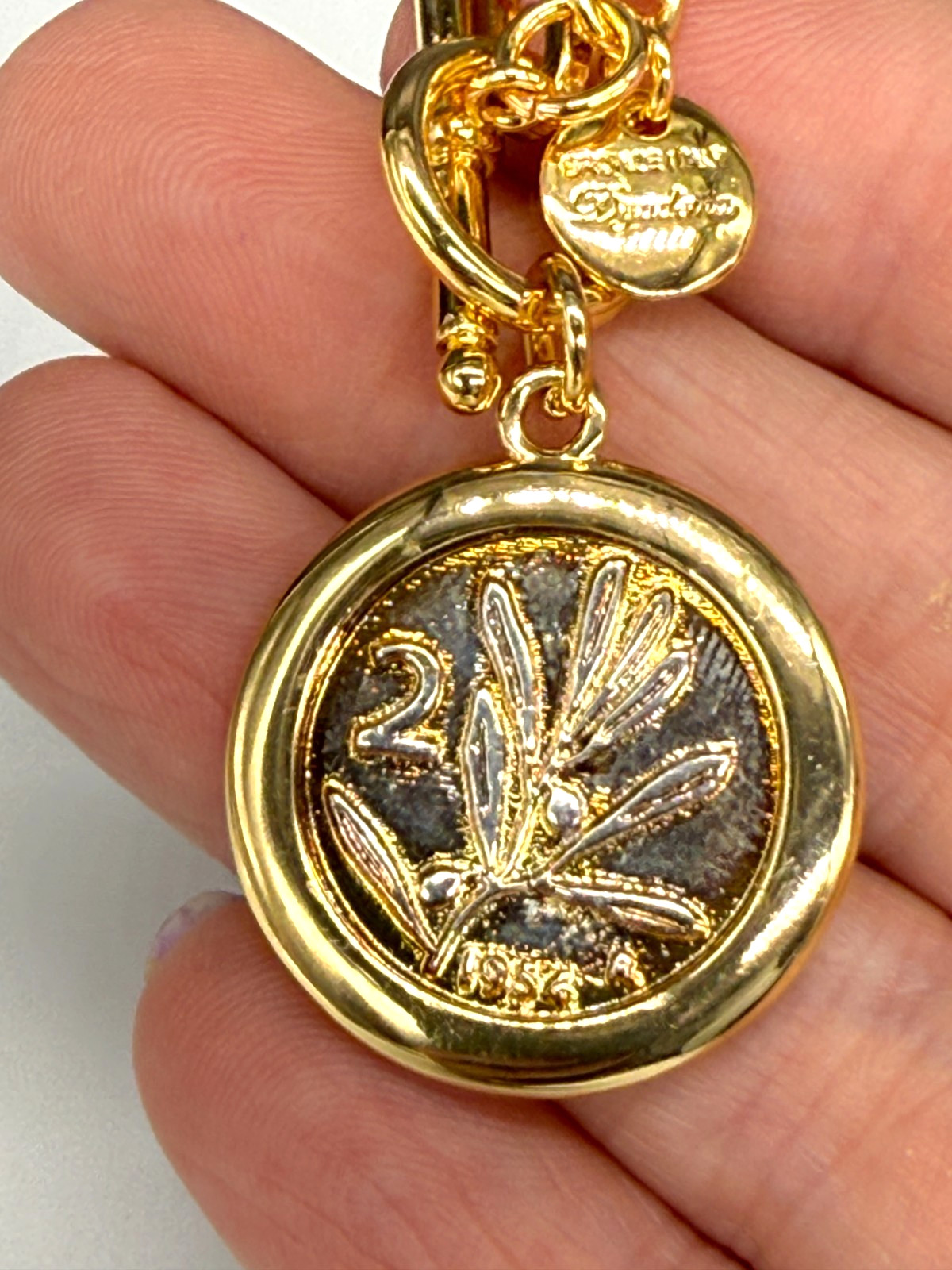 Mia Fiore Necklace Dyadema 18K Gold Plated Coin Pendant Italy Paperclip Chain