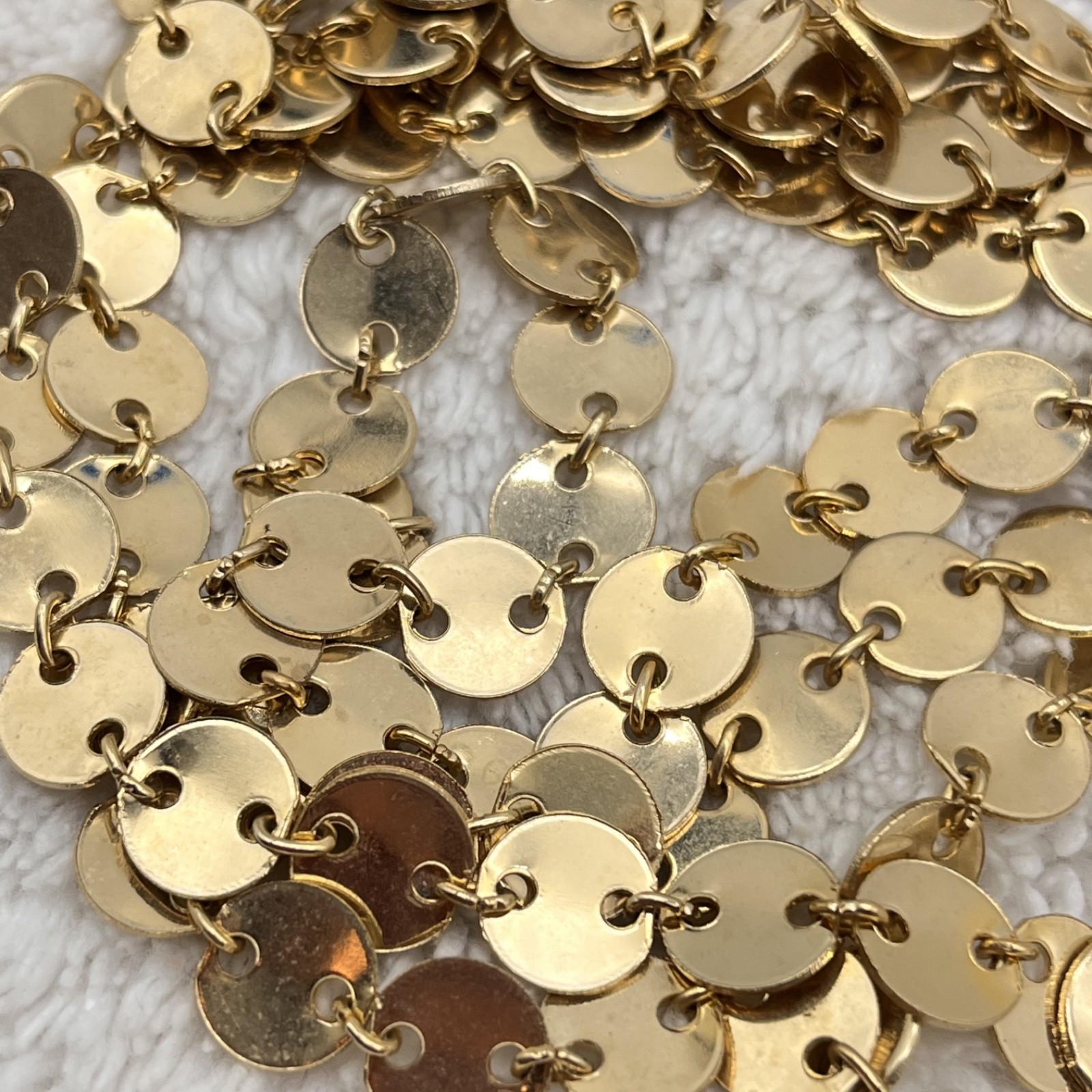 Vintage Coin Link Necklace Gold Tone Rope Flapper Length 48″