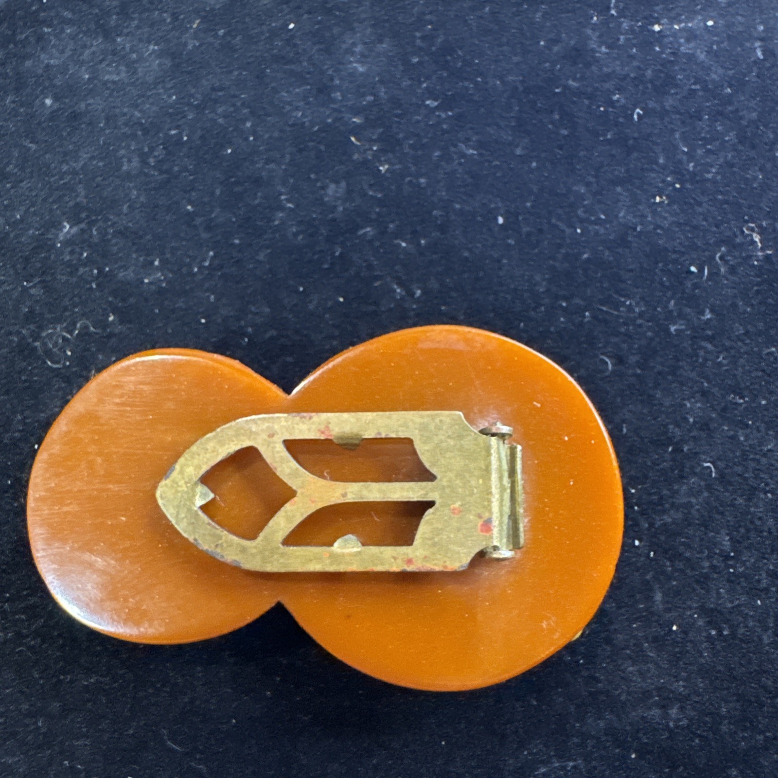 Vintage Art Deco Carved Bakelite Brown w/ Brass Leaf Dress Clip
