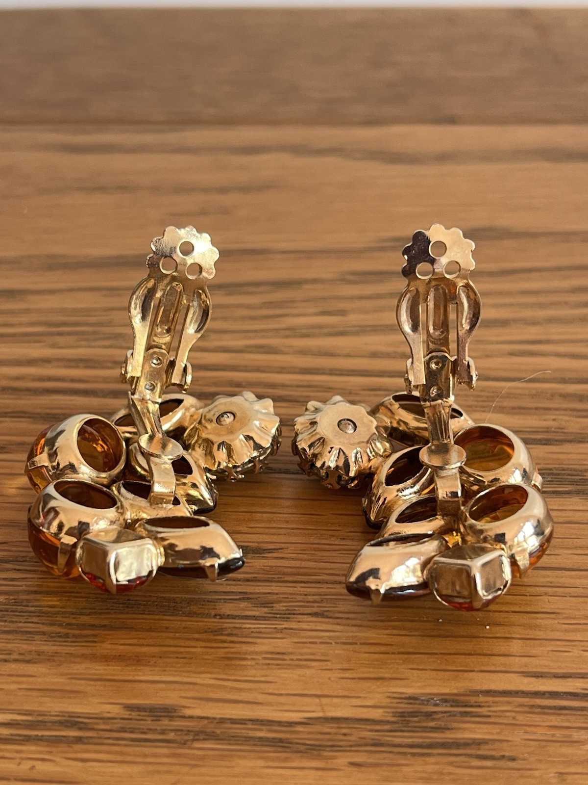 Vintage Rhinestone Earrings Brown Fall Colors Cupcake Setting Open Back